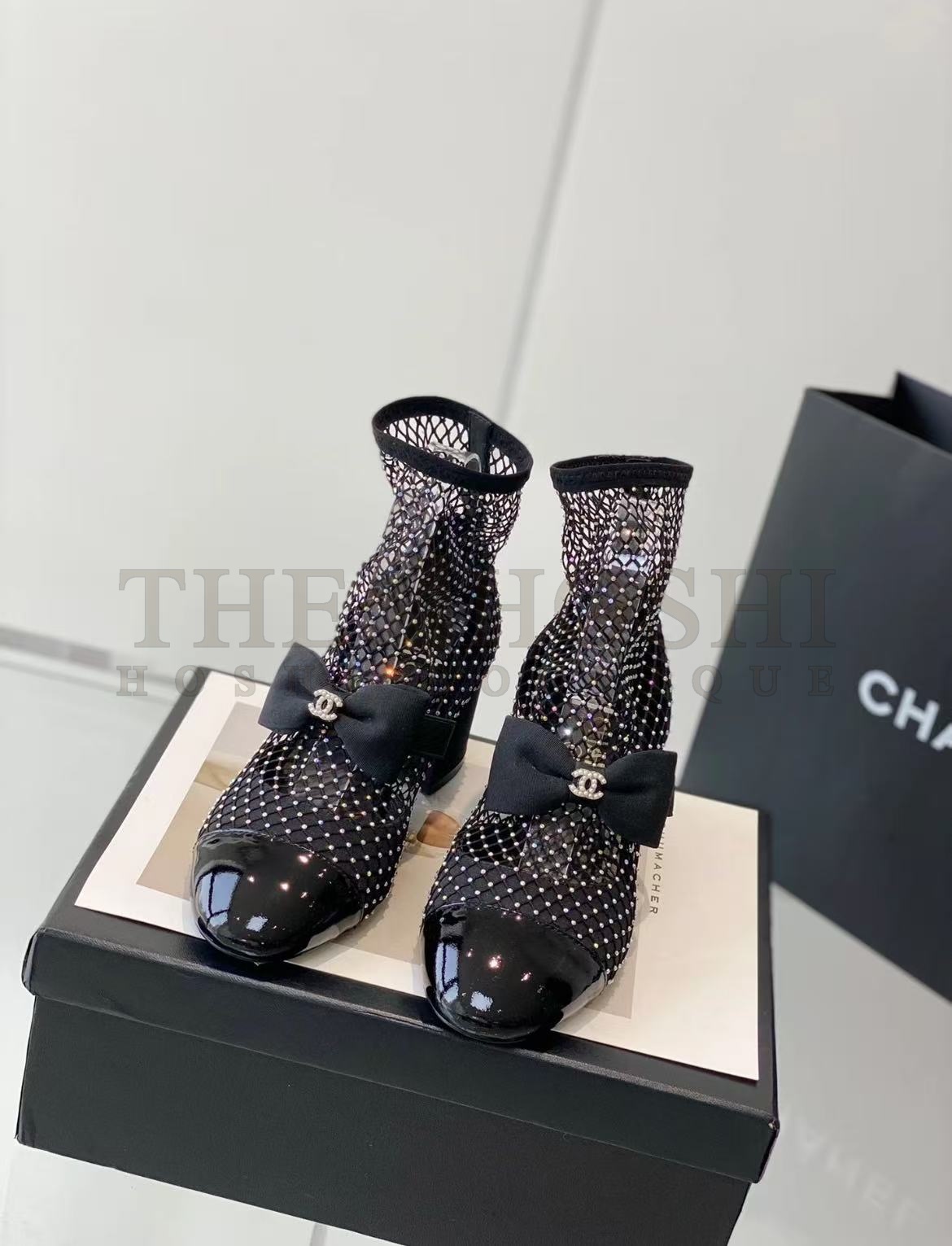 Ch**el CC 23 Mesh Crystal Bow Pumps Heels Master Quality