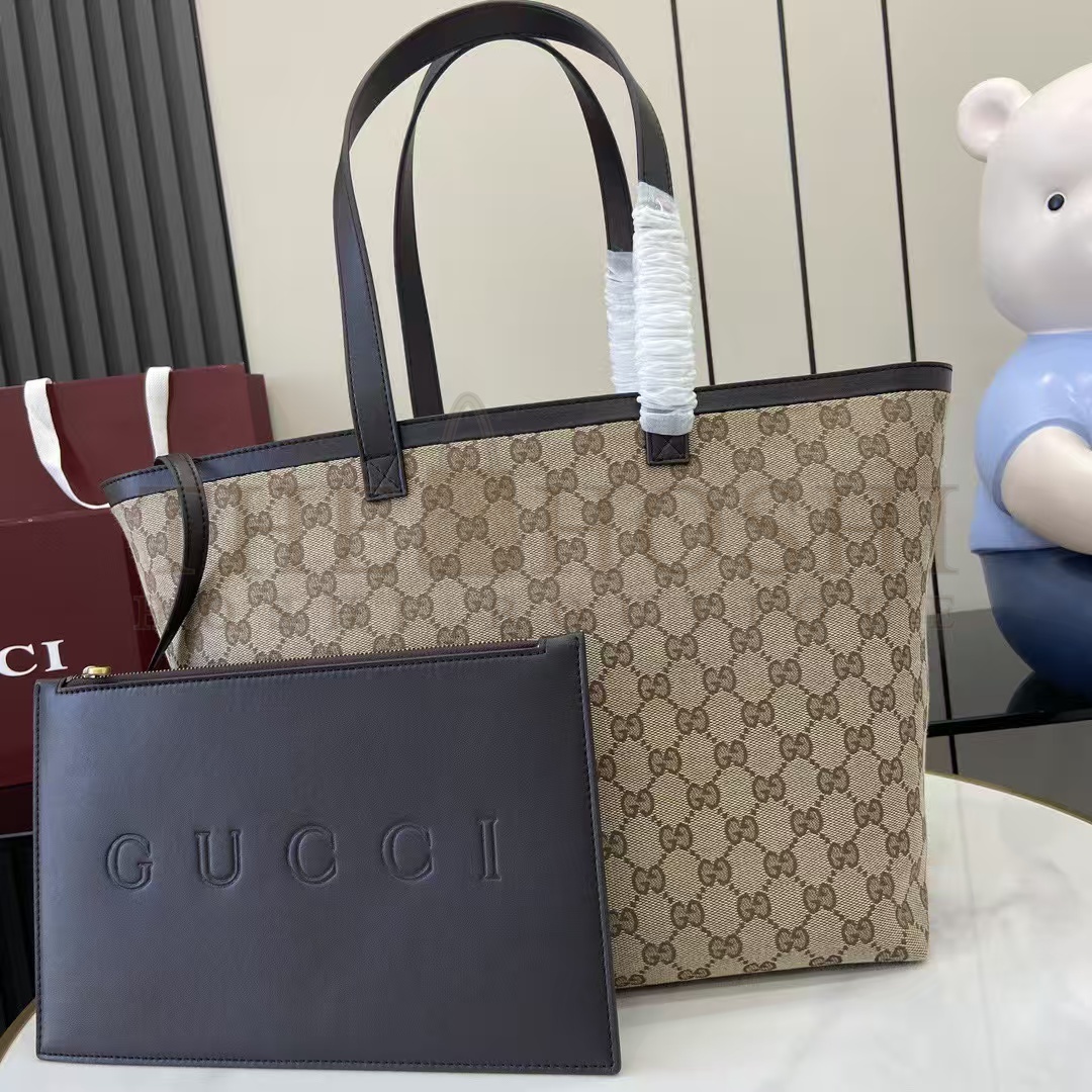 Gvc*1 Gvc*1 Lido Tote Bag Medium Original GG Canvas Coffee Brown Leather 30x28x26cm 788203 Master Quality