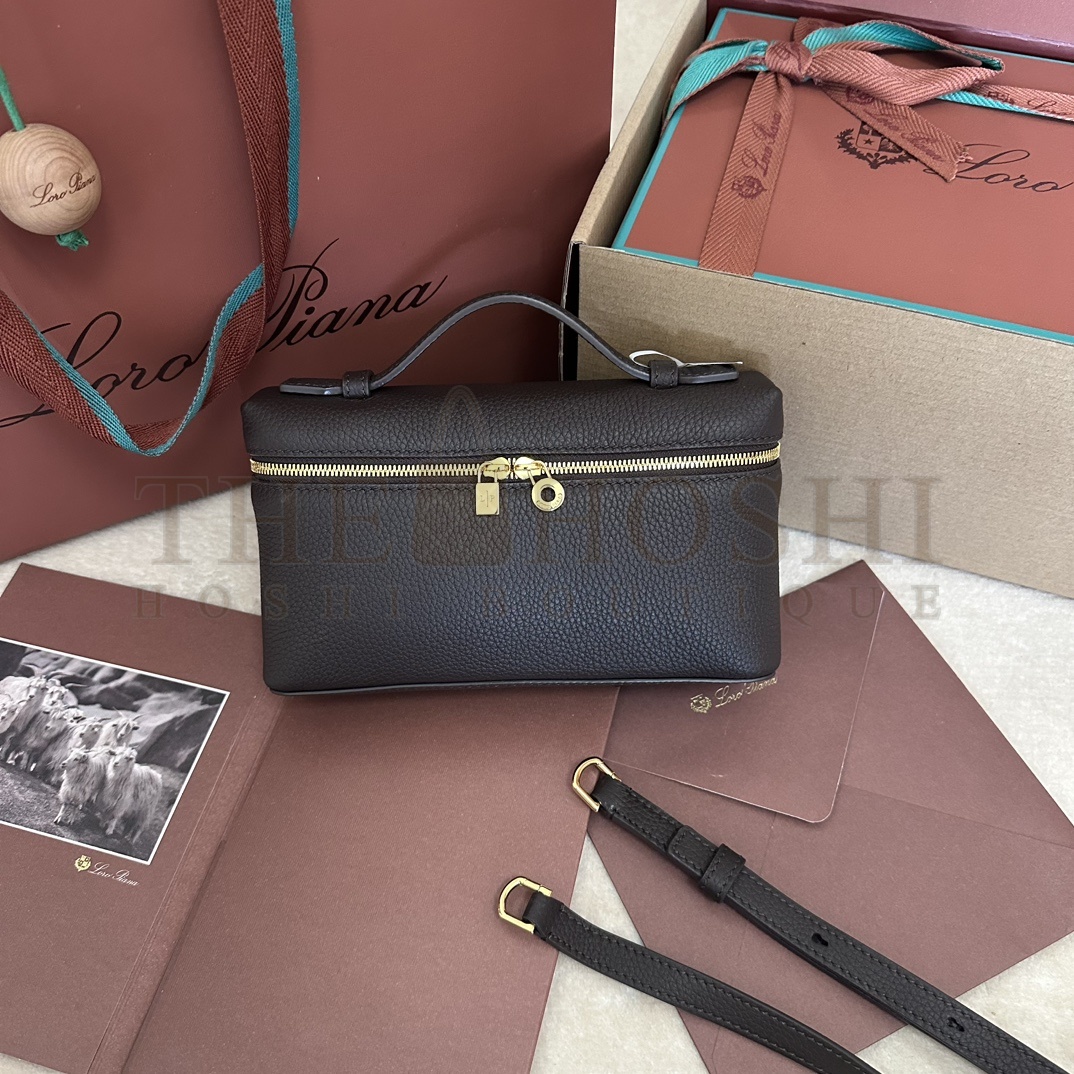 L0r0 P1ana Extra Pocket L19 Clutch Bag Brown Calfskin & Lambskin Master Quality