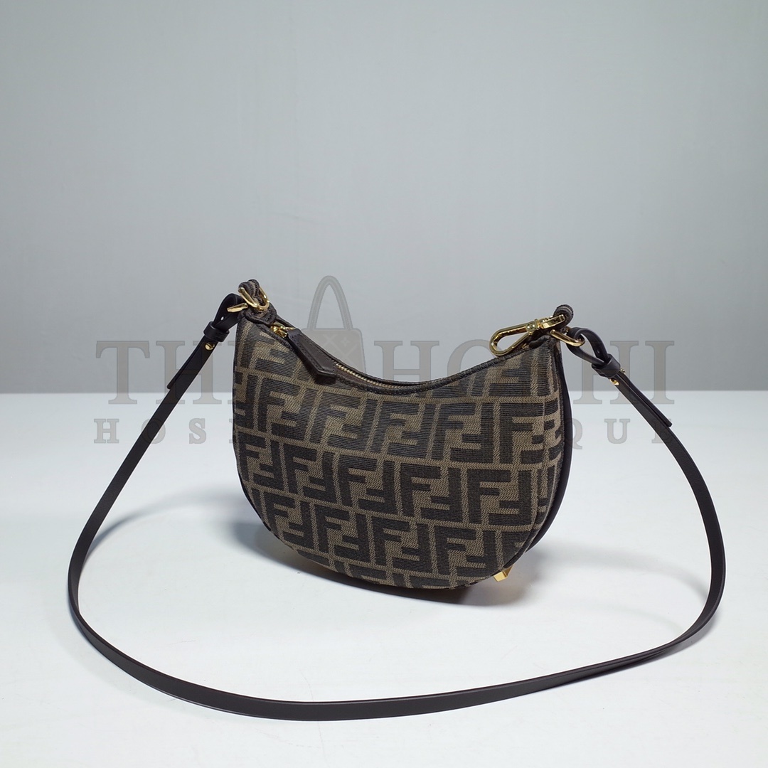 F**di FF Moon Shape Shoulder Bag Brow Denim 16.5x14x5cm Master Quality