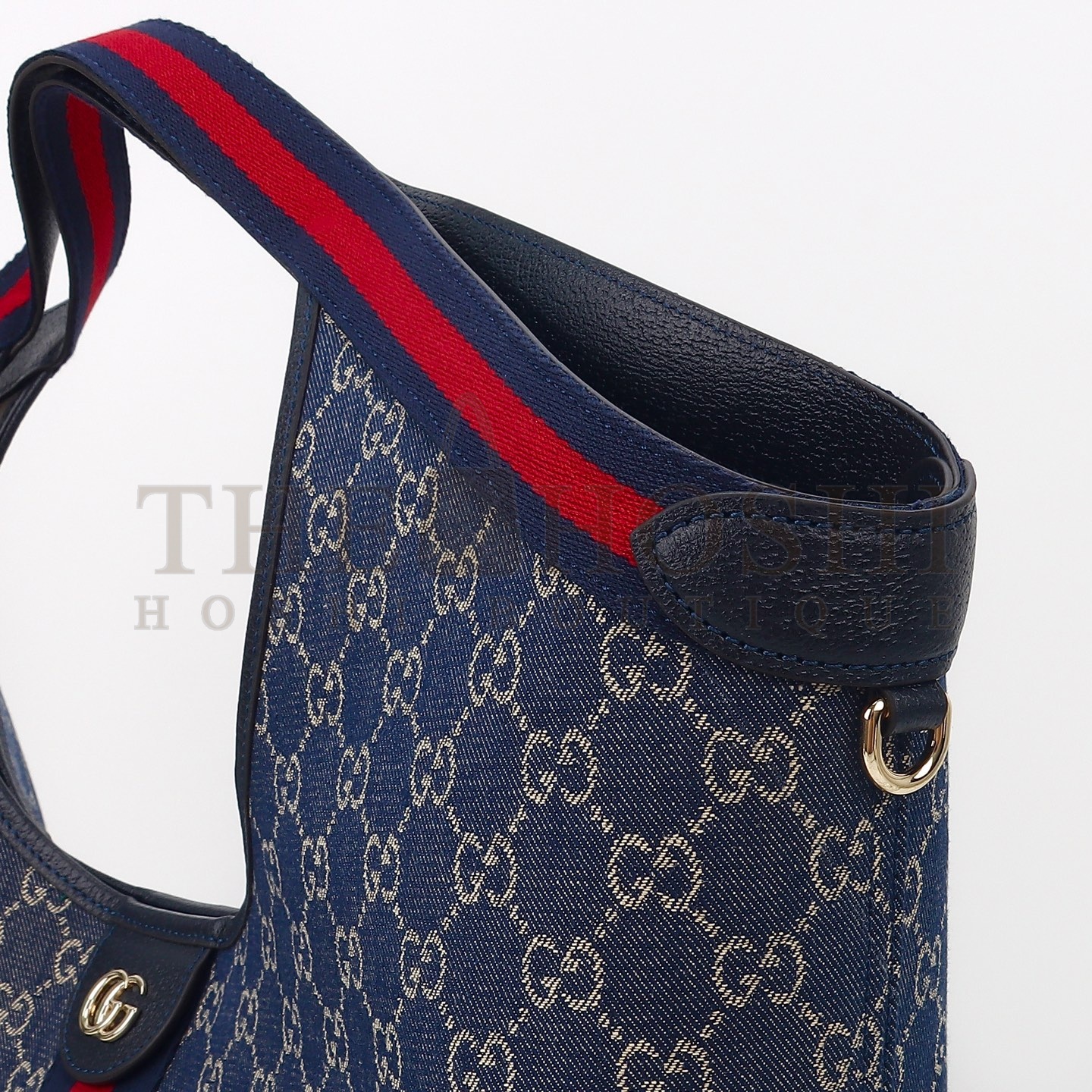 Gvc*1 Giglio Tote Bag Blue GG Canvas with Green-Red Web, Removable Pouch, 60 x 47 x 16 cm Master Quality