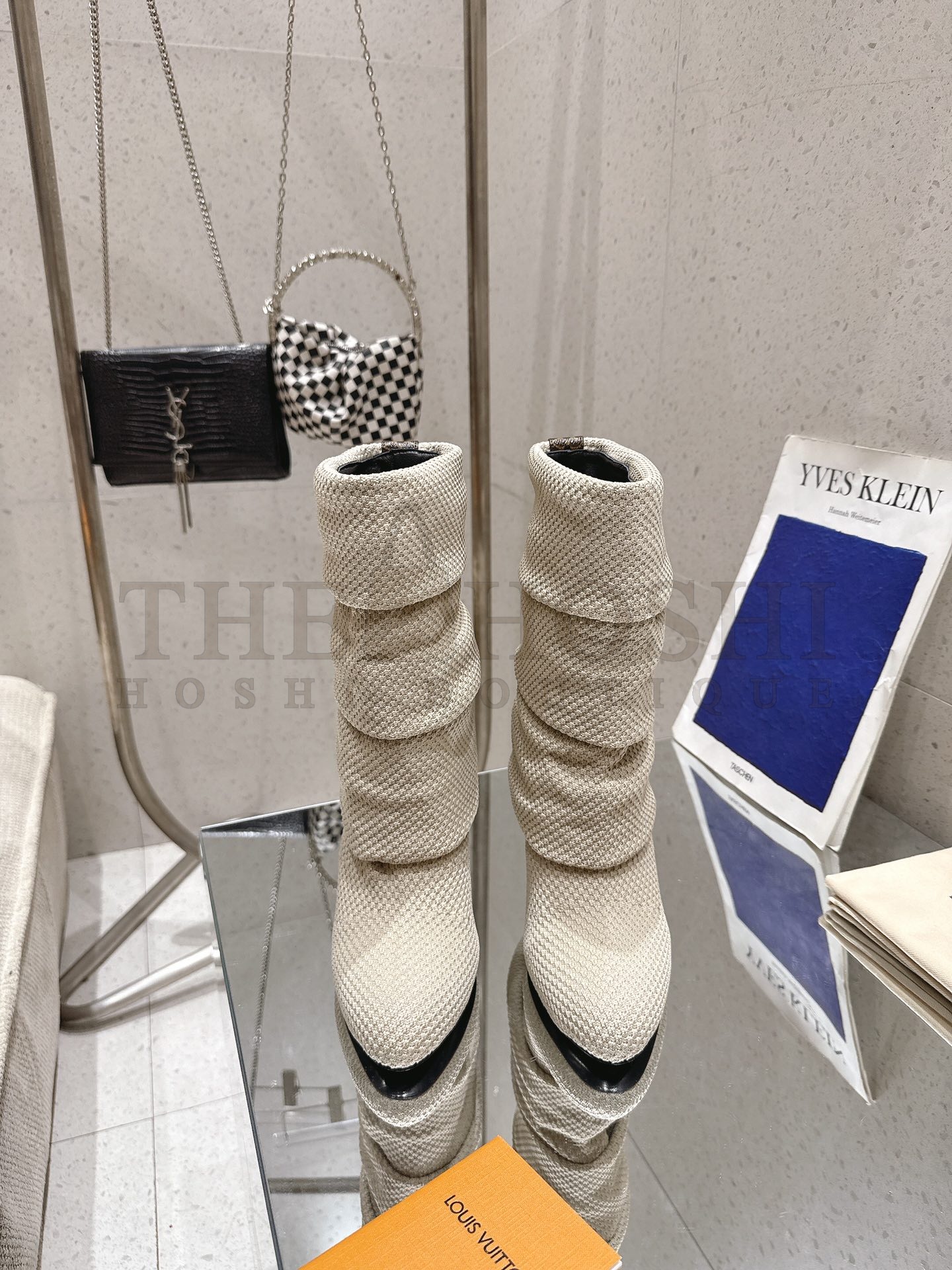 L0vis Vvtt0n LV x Pharrell Williams Summer 2025 Crystal Knit High Heel Boots 9cm Master Quality