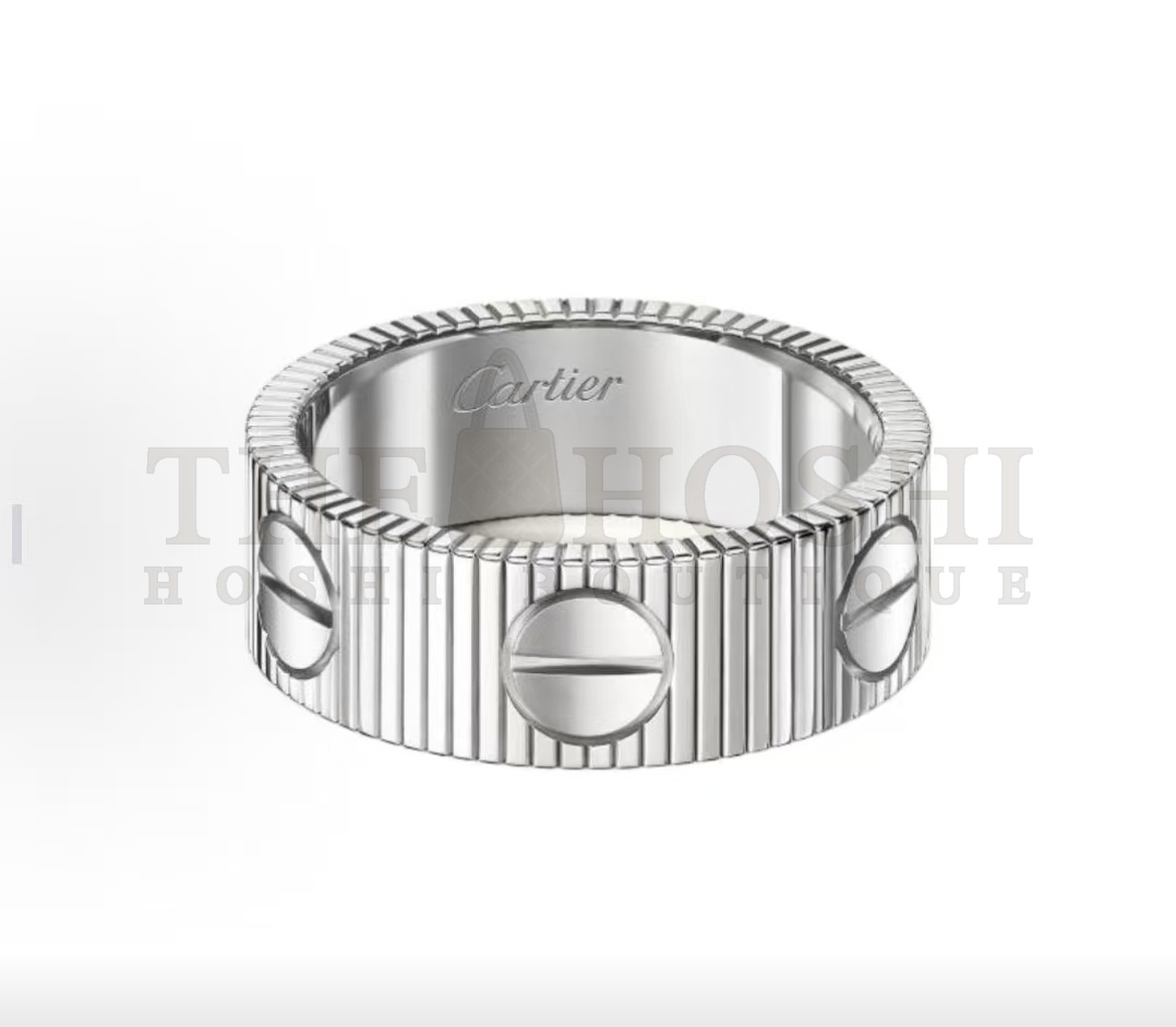 Ca*t1er Grille Design Ring, 18K White Gold, Unisex Couple Style, Silver Master Quality