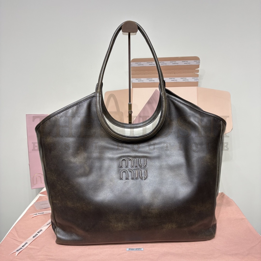Miu Miu M1um1u Canvas Calf Leather Tote Bag 38x18x38cm 5BG276 Master Quality