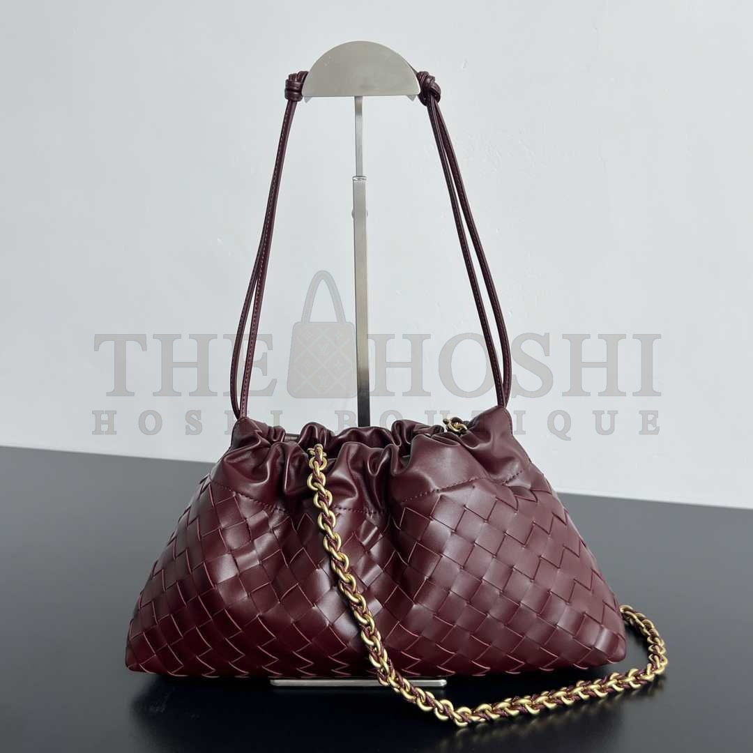 B0tt*ga Ven*ta bv Dustbag Notte Burgundy Intrecciato Leather Pouch Bag with Gold Chain Strap Luxury Crossbody Bag Master Quality