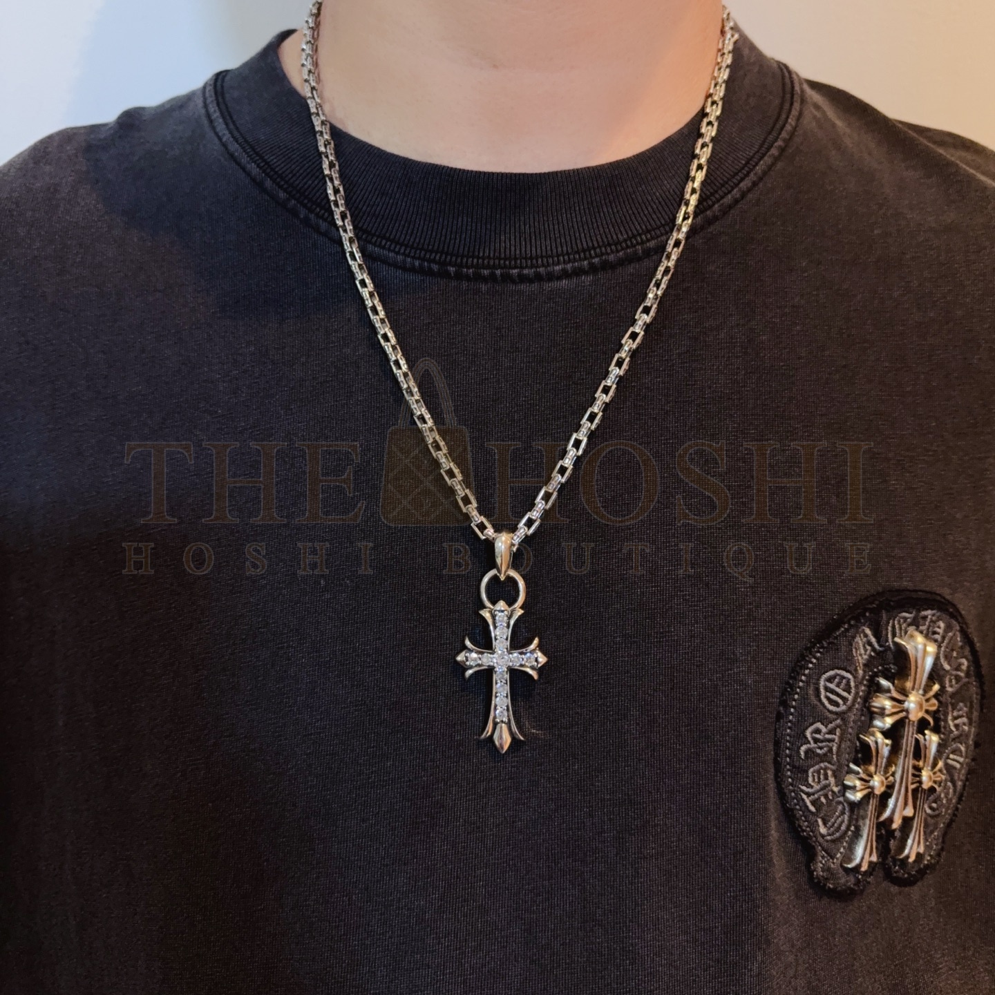 Ch*0me He**ts D1am0nd Studded Cross Silver Necklace Master Quality