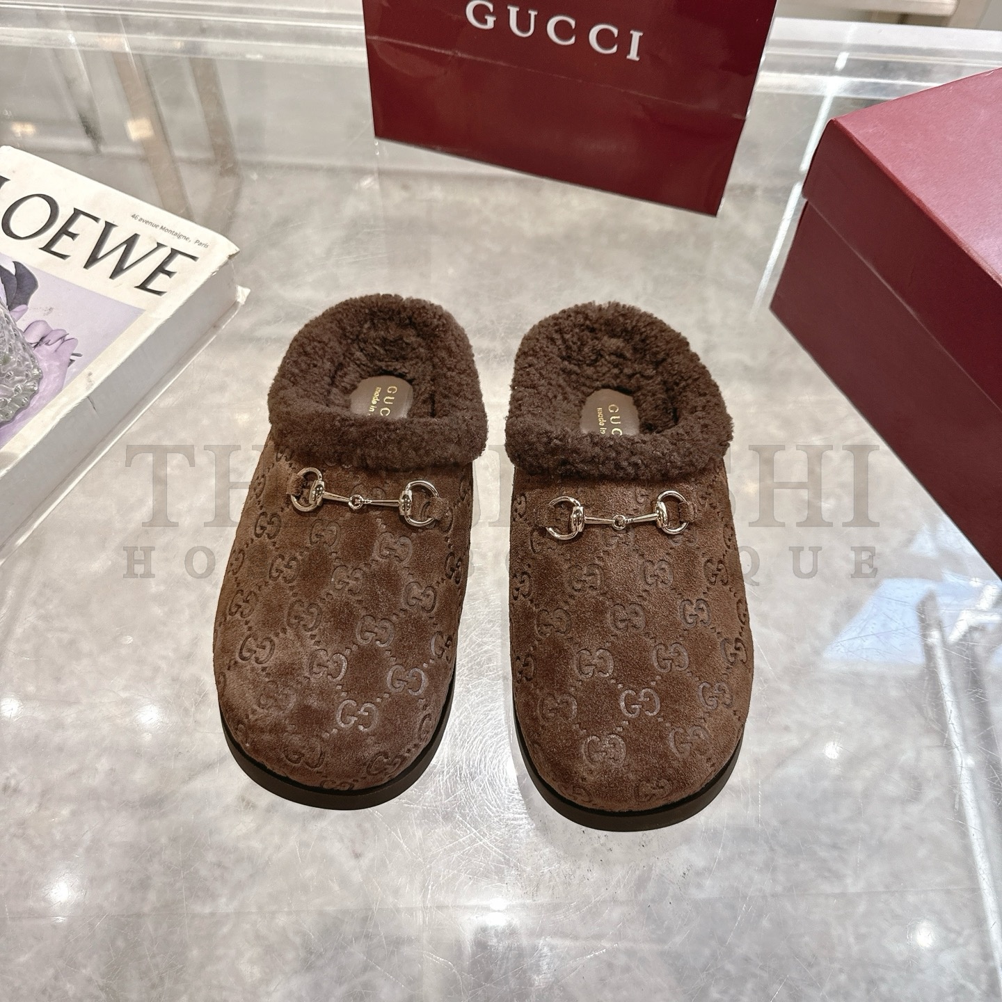 Gvc*1 Drak Brown Leather Horsebit-Detailed Shearling-Lined Mules Sandals  Sizes 36-42 Master Quality