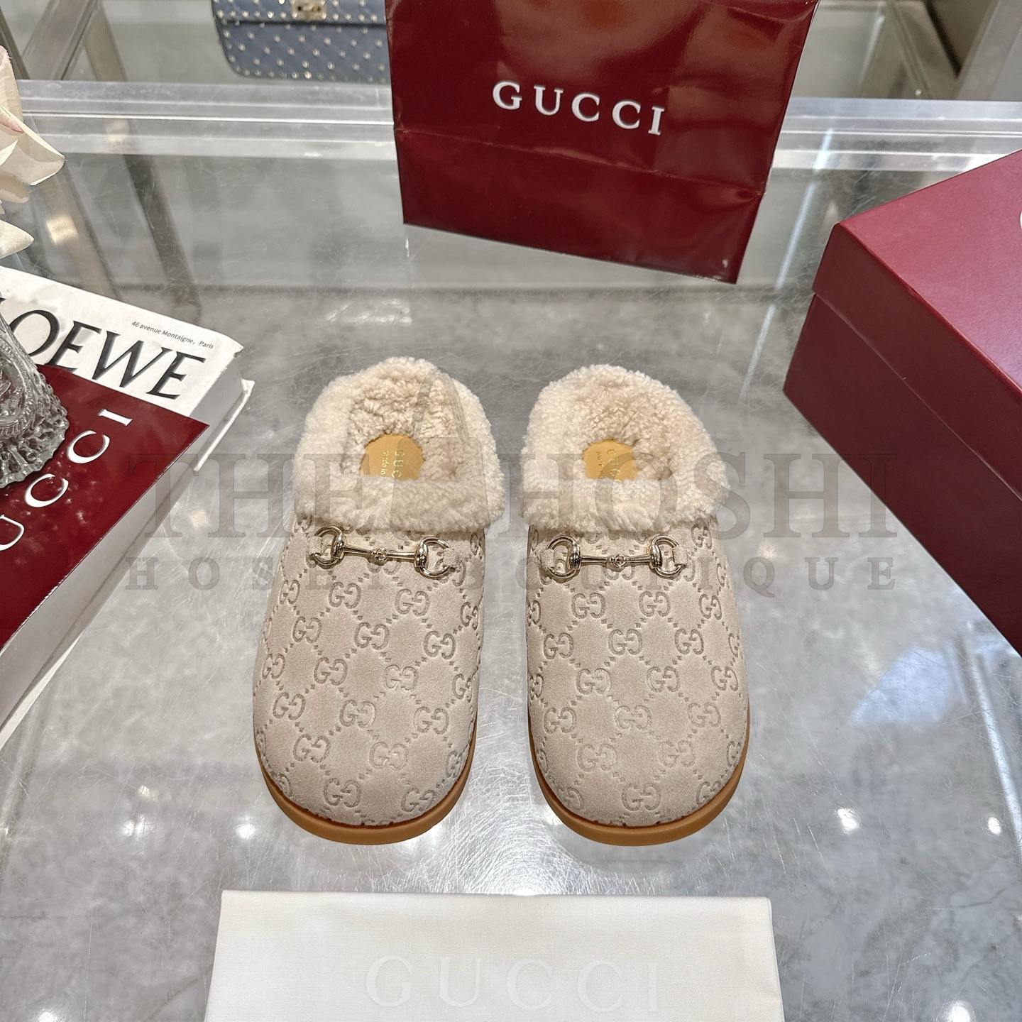 Gvc*1 Brigh Leather Horsebit-Detailed Shearling-Lined Mules Sandals Master Quality