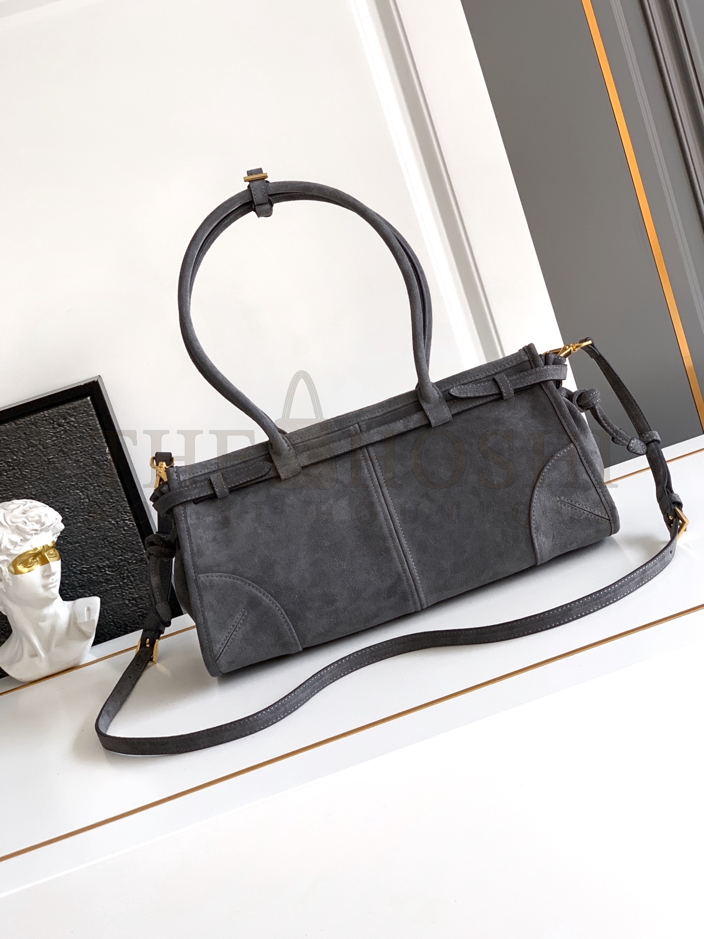 Pra*a PR Vintage Suede Top Handle Shoulder Bag 32x15.5x12cm 1BA426 Master Quality