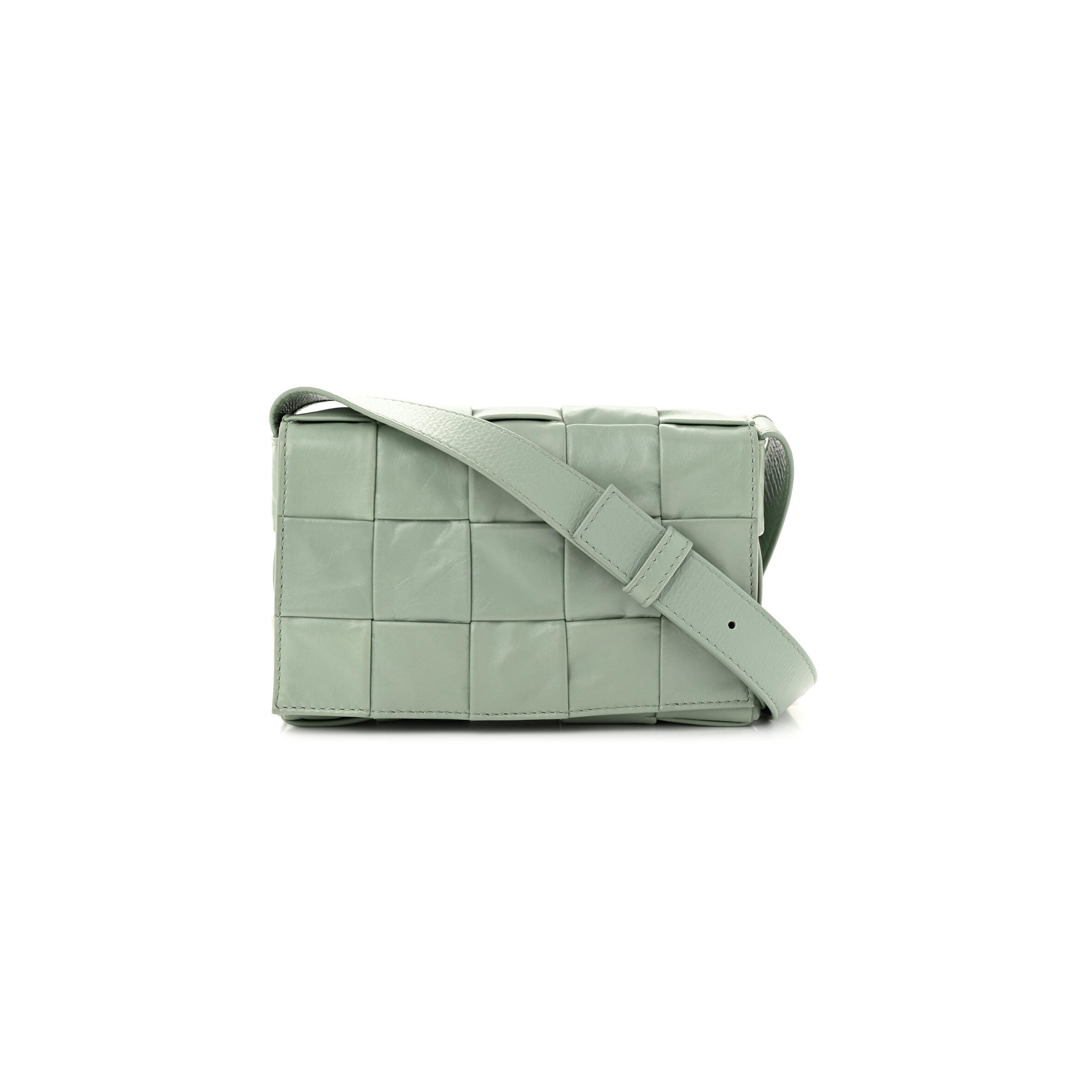 B0tt*ga Ven*ta PAPER CALFSKIN MAXI INTRECCIO CASSETTE CROSSBODY BAG SAGE (19*12*4cm) Master Quality