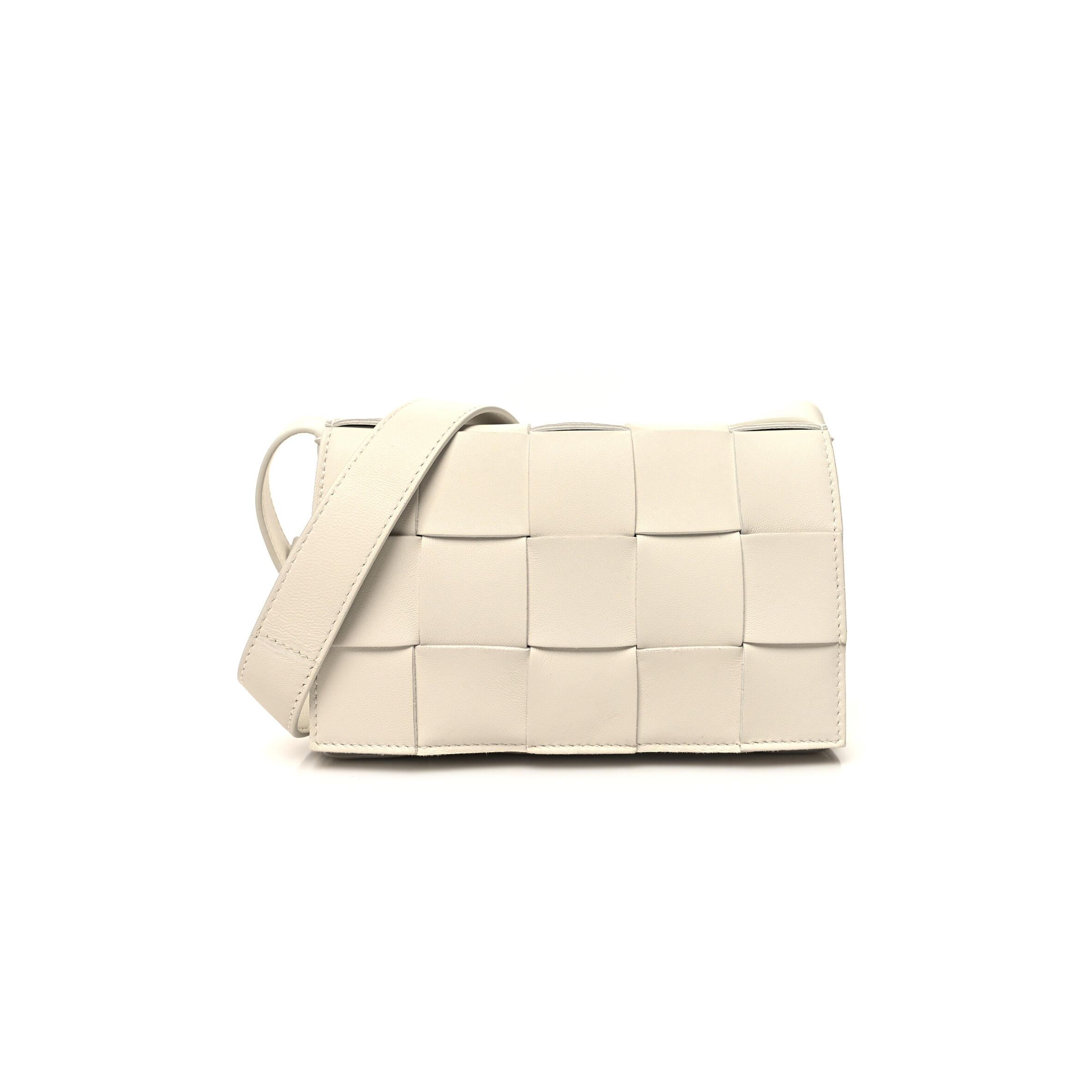 B0tt*ga Ven*ta LAMBSKIN MAXI INTRECCIATO SMALL CASSETTE CROSSBODY BAG WHITE (19*12*4cm) Master Quality