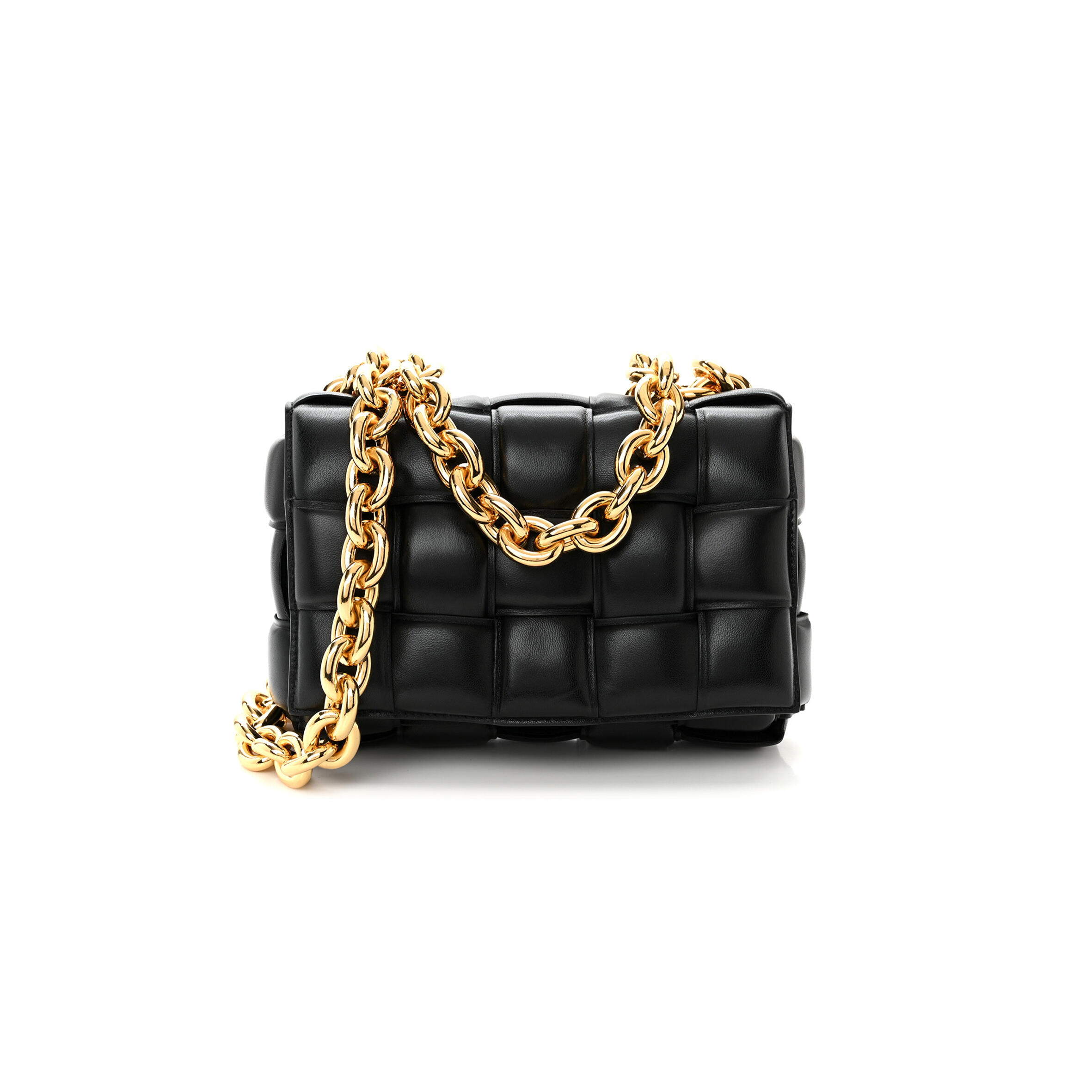 B0tt*ga Ven*ta LAMBSKIN MAXI INTRECCIO PADDED CHAIN CASSETTE CROSSBODY BAG BLACK (25*17*8cm) Master Quality