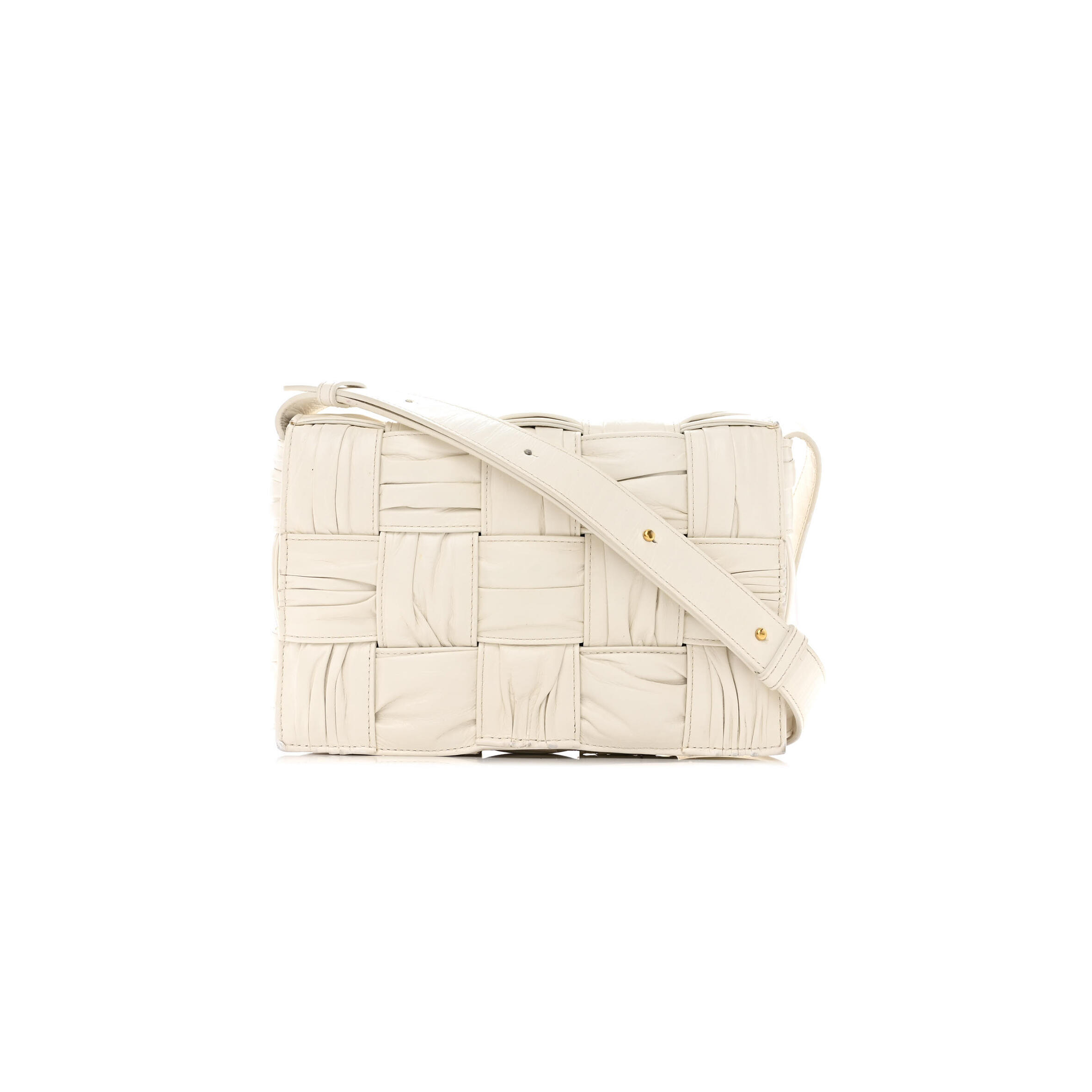 B0tt*ga Ven*ta CALFSKIN INTRECCIO PLISSE CASSETTE CROSSBODY BAG WHITE (24*16*8cm) Master Quality