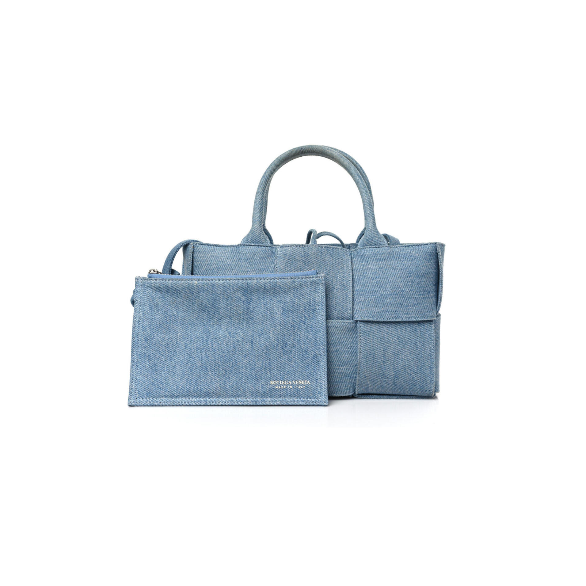 B0tt*ga Ven*ta DENIM MAXI INTRECCIATO MINI ARCO TOTE BLUE (27*17*11cm) Master Quality