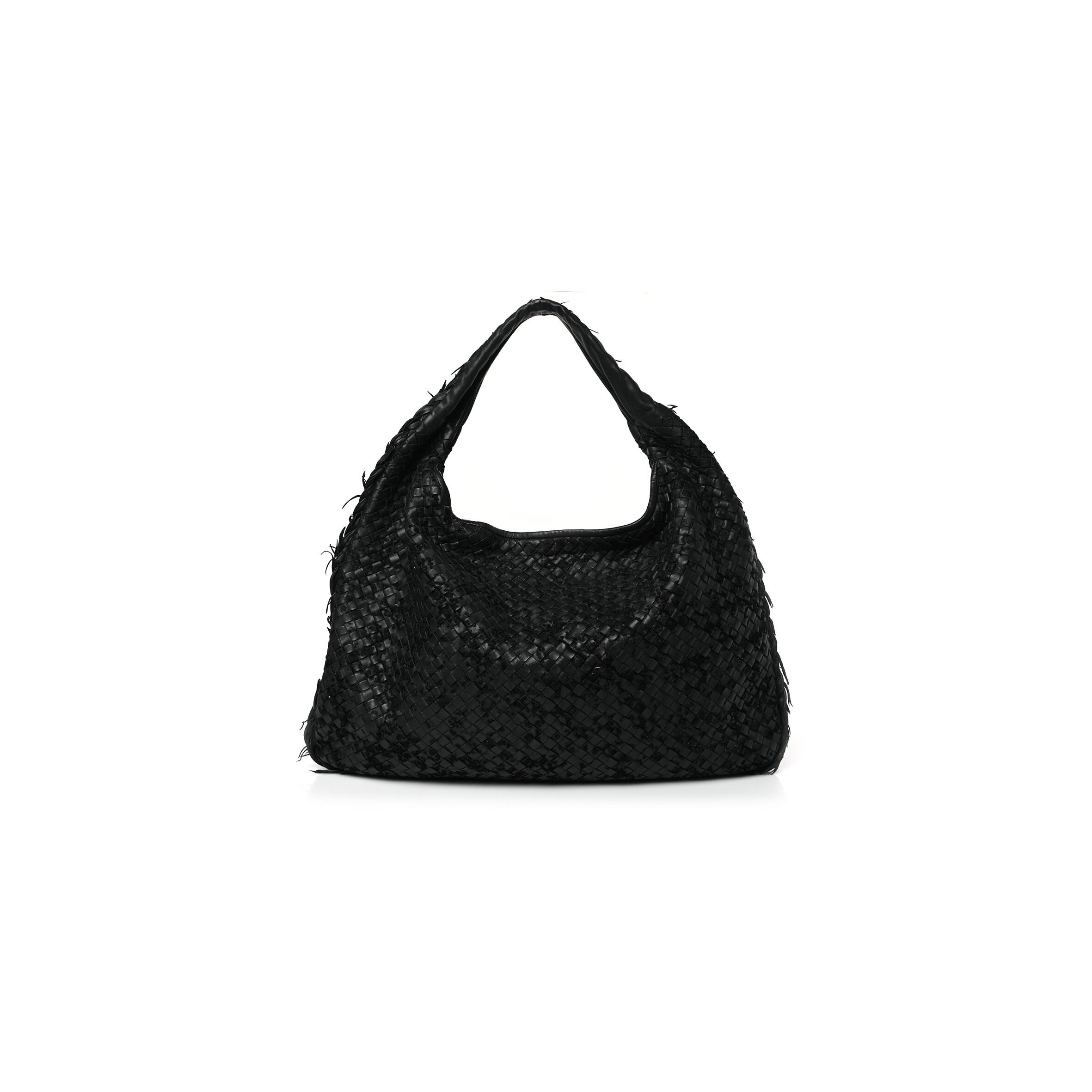 B0tt*ga Ven*ta NAPPA VELOURS INTRECCIATO FUZZY MEDIUM Ven*ta HOBO BLACK  (38*24*3cm) Master Quality