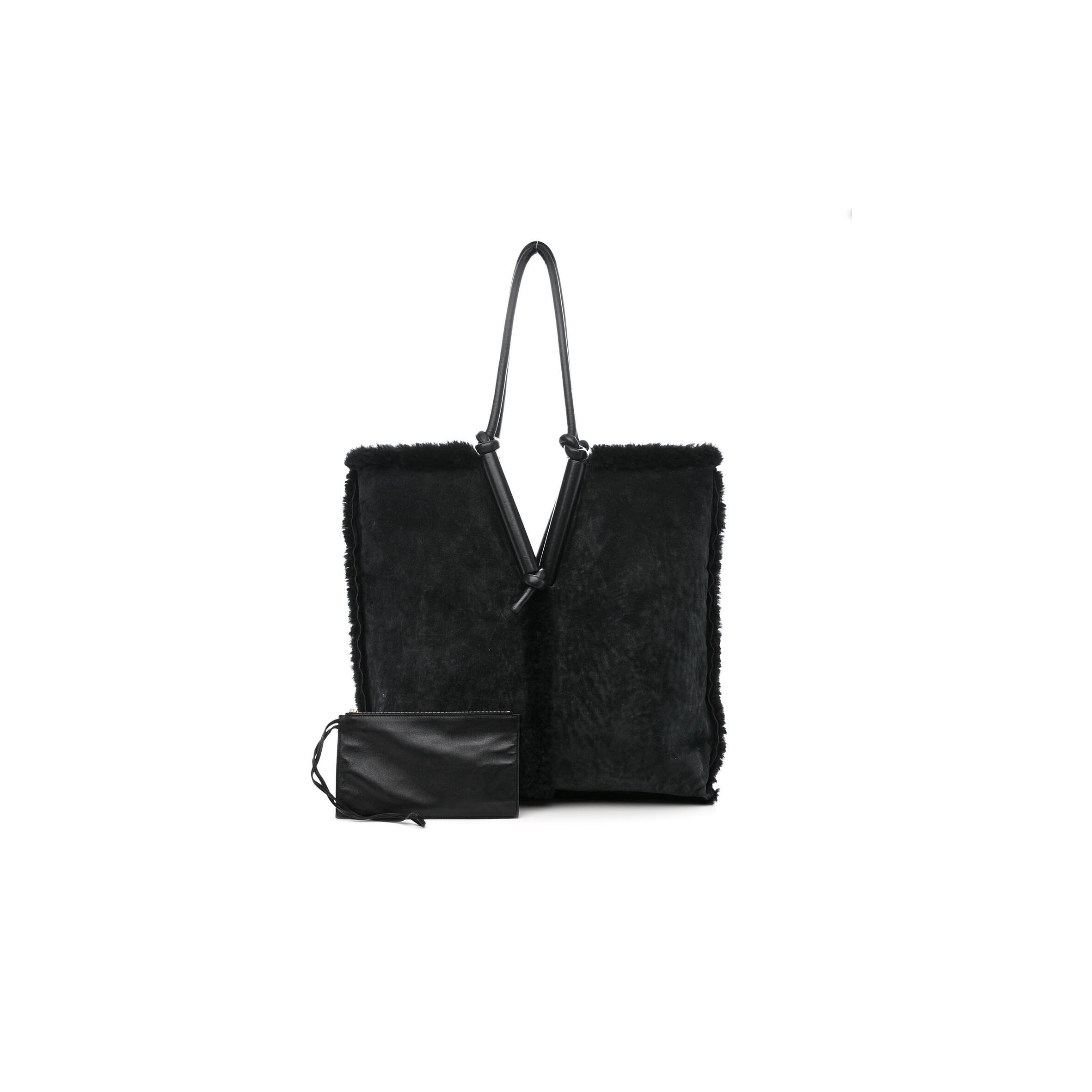 B0tt*ga Ven*ta SHEARLING REVERSIBLE TOTE BLACK (48*46*12cm) Master Quality