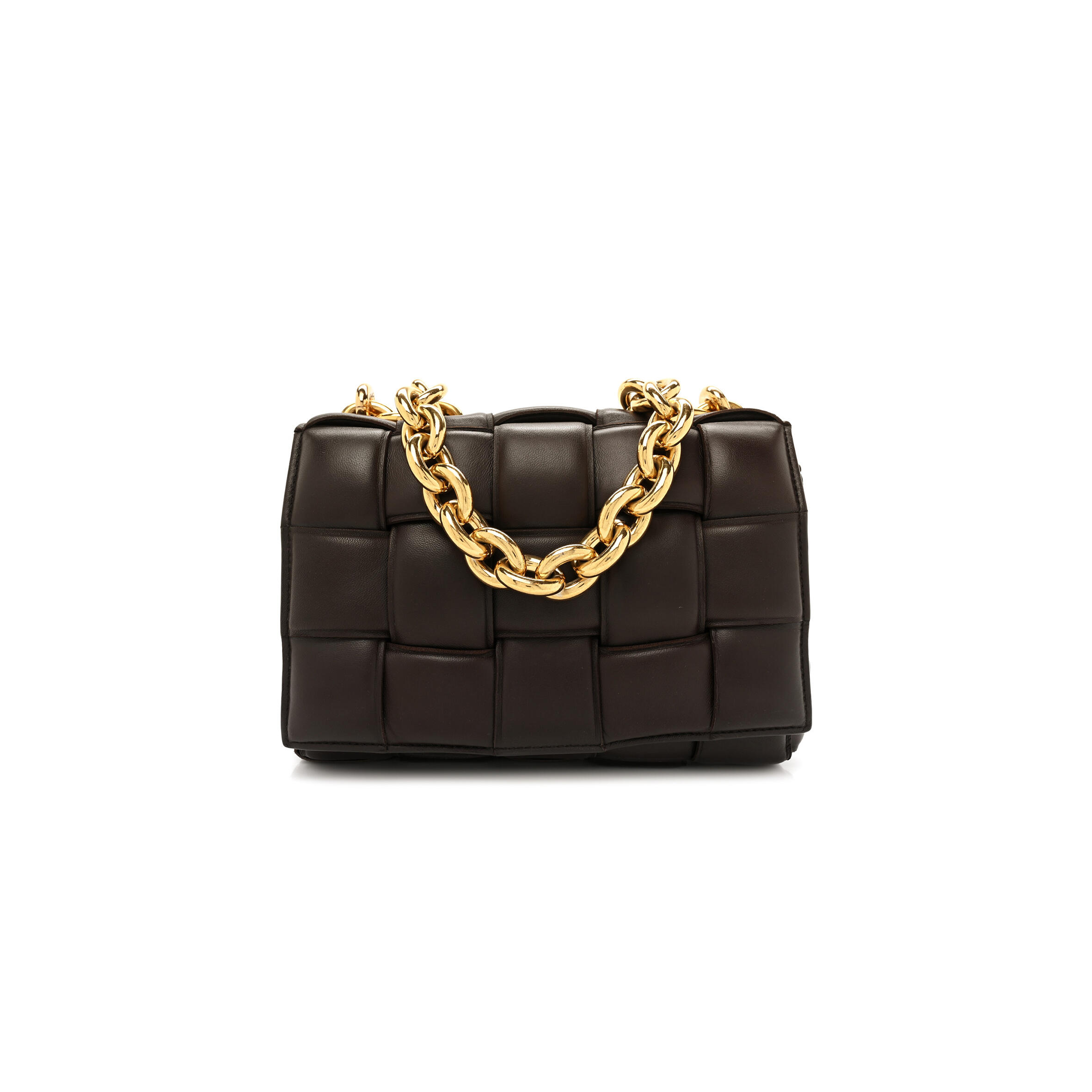 B0tt*ga Ven*ta LAMBSKIN MAXI INTRECCIO PADDED CHAIN CASSETTE CROSSBODY BAG FONDANT  (25*17*8cm) Master Quality