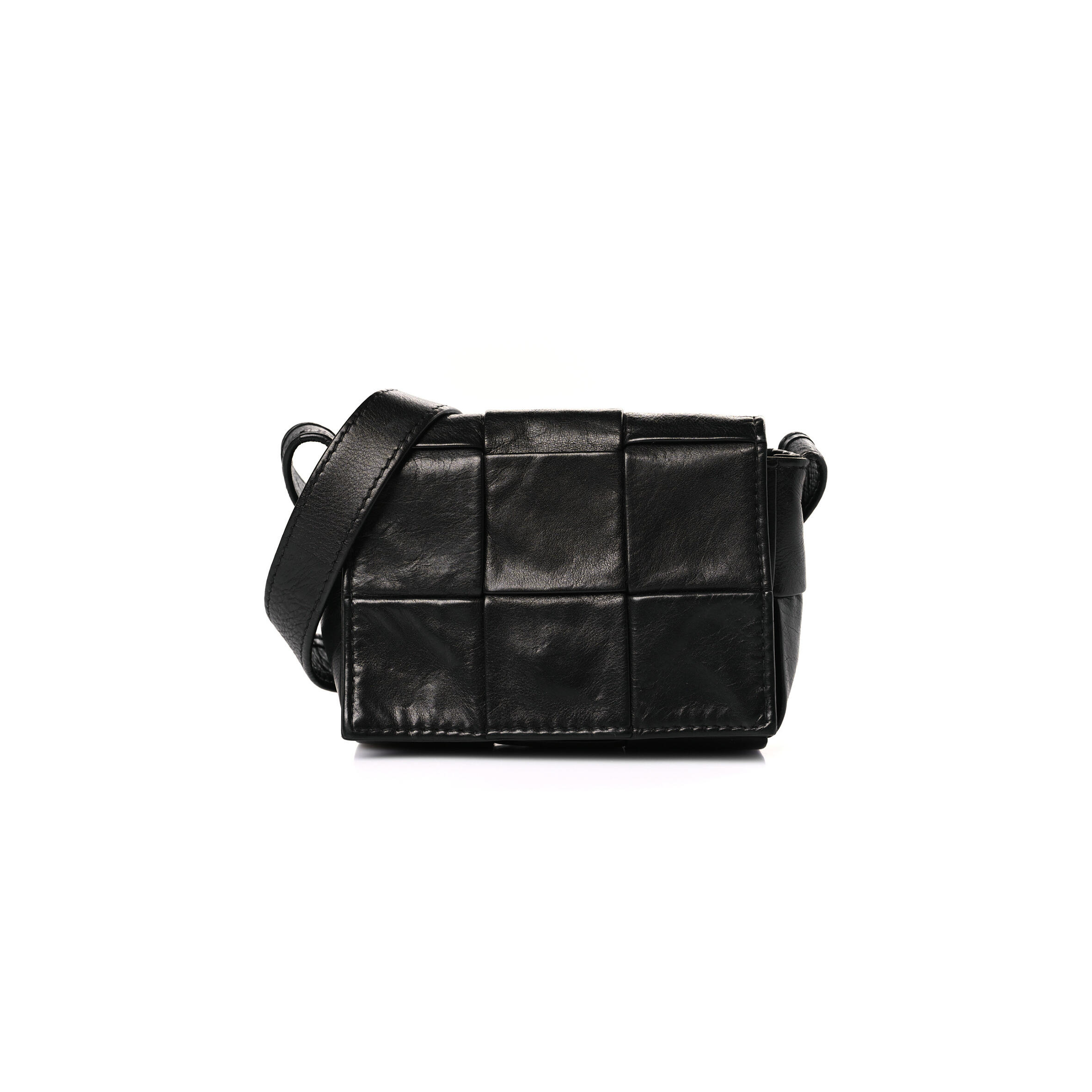 B0tt*ga Ven*ta PAPER CALFSKIN MAXI INTRECCIO EXTRA MINI CASSETTE CROSSBODY BAG BLACK (13*9*5cm) Master Quality