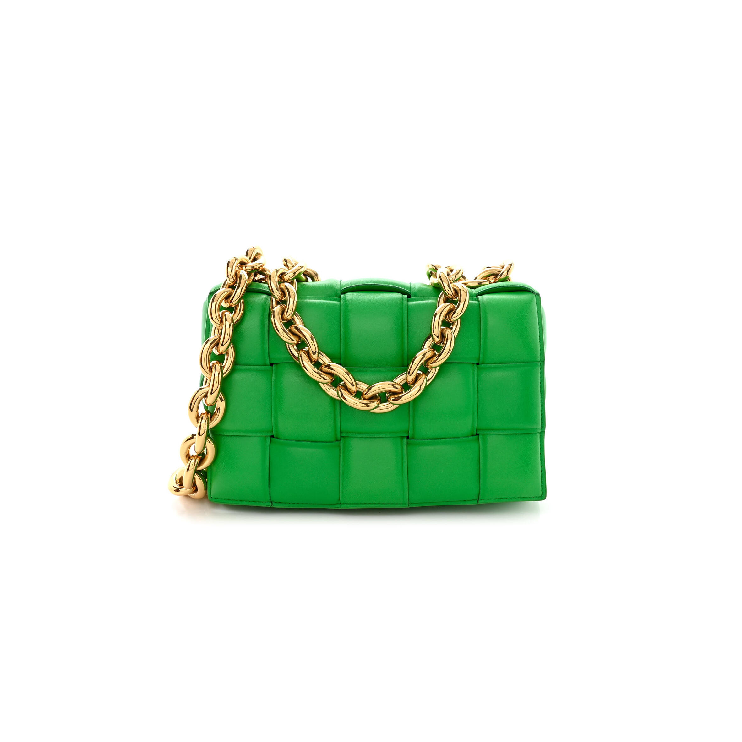 B0tt*ga Ven*ta LAMBSKIN MAXI INTRECCIO PADDED CHAIN CASSETTE CROSSBODY BAG GRASS (25*16*6cm) Master Quality