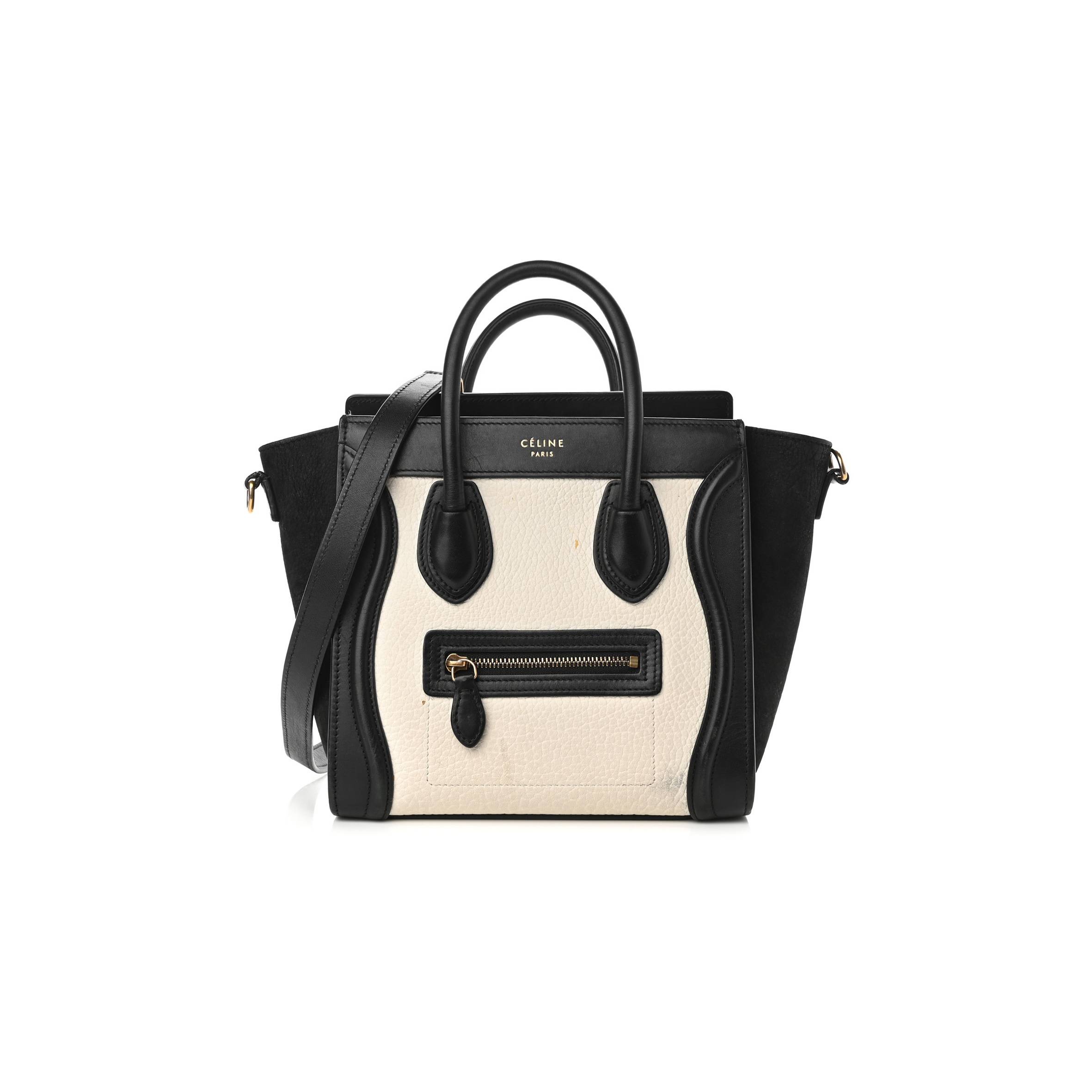 Ce1i*e BULLHIDE CALFSKIN NUBUCK BI-COLOR NANO LUGGAGE BLACK WHITE (20*20*10cm) Master Quality