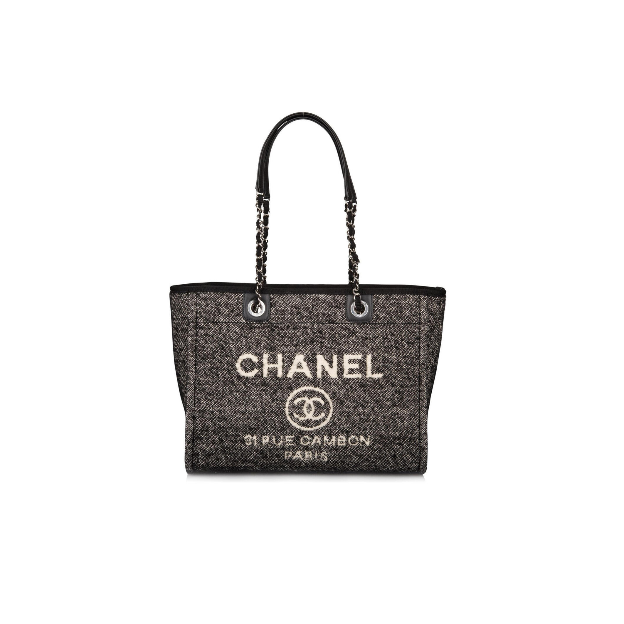 Ch**el SMALL DEAUVILLE SHOPPING BAG BLACK WOOL SILVER HARDWARE  (35*27*16cm) Master Quality
