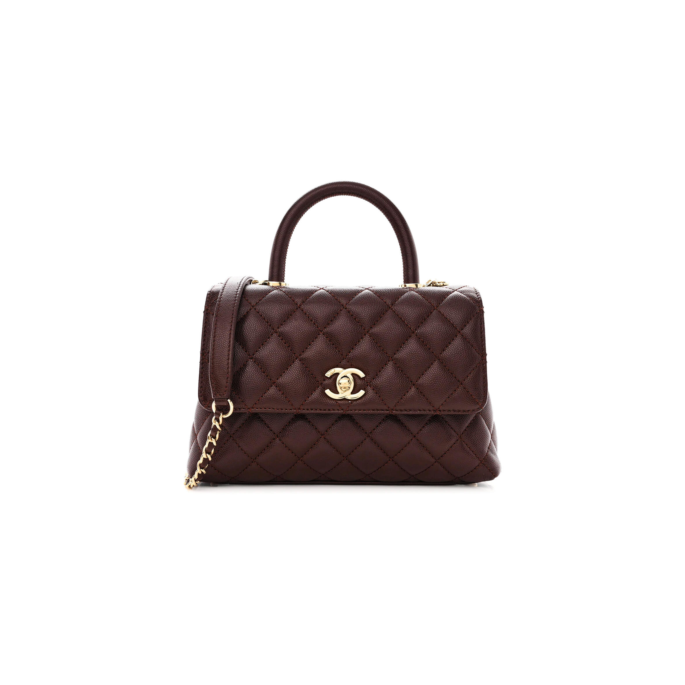 Ch**el QUILTED CAVIAR SMALL COCO TOP HANDLE BAG AS92990 (24*14*10cm) Master Quality
