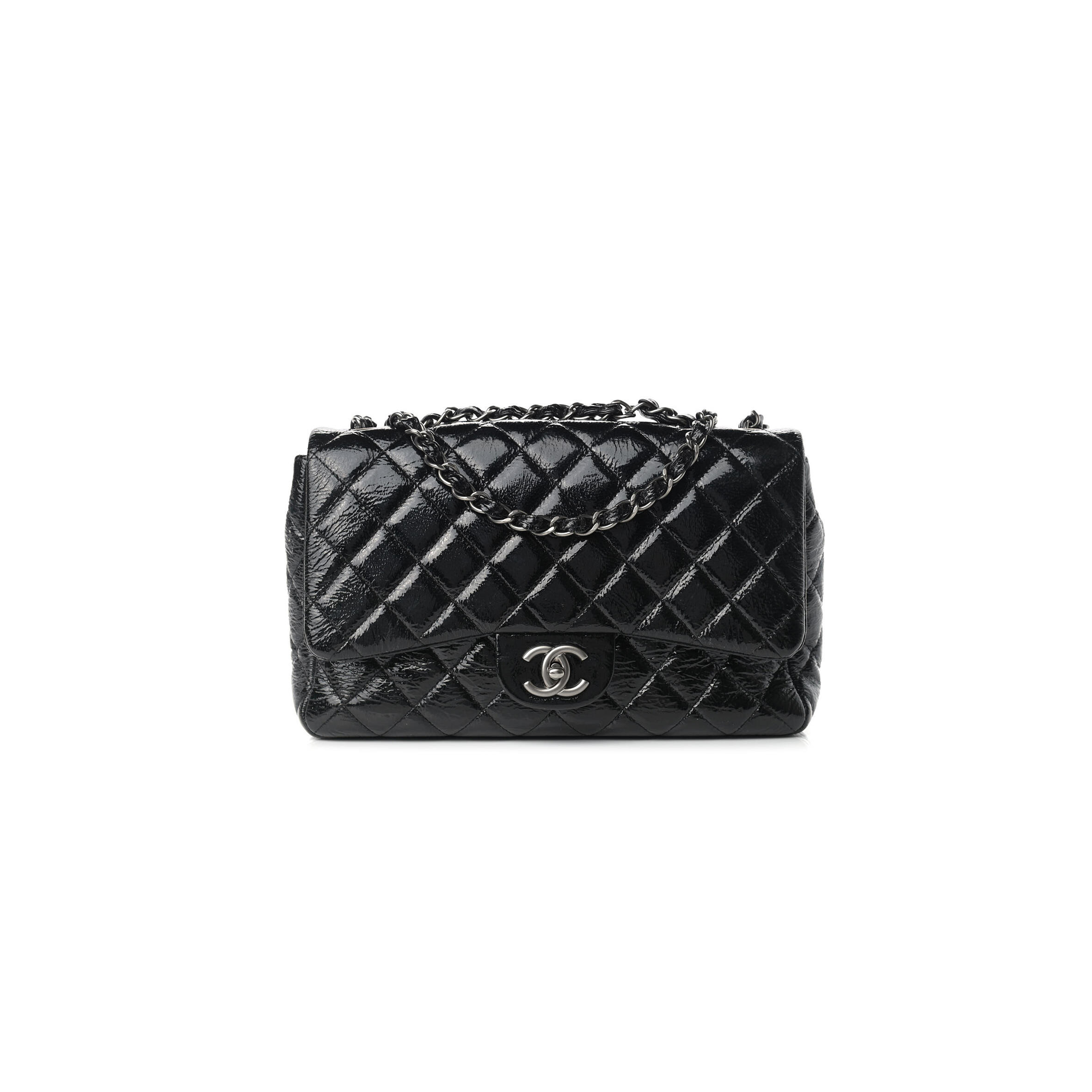 Ch**el CRINKLED PATENT QUILTED JUMBO SINGLE FLAP 1191914 (30*18*8cm) Master Quality
