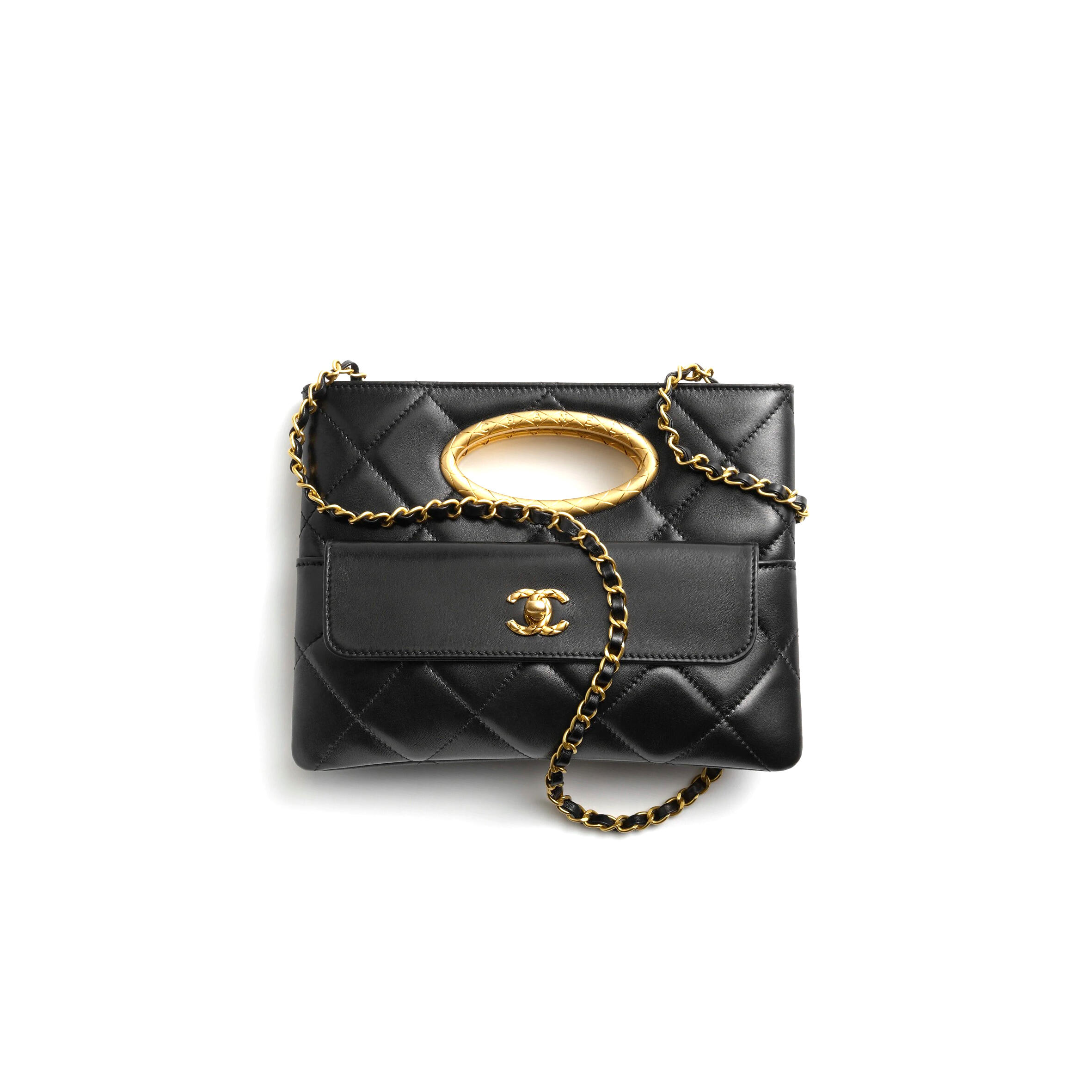 Ch**el CLUTCH LAMBSKIN &amp; GOLD-TONE METAL AS5038 (25*19*3cm) Master Quality