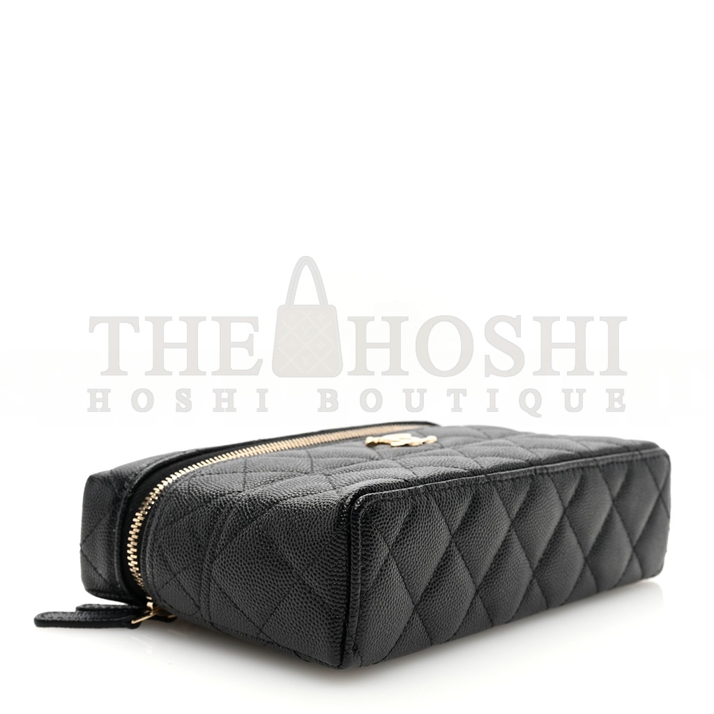 Ch**el CAVIAR QUILTED LONG CC VANITY CLUTCH WITH CHAIN BLACK (19.5*17*5cm) Master Quality