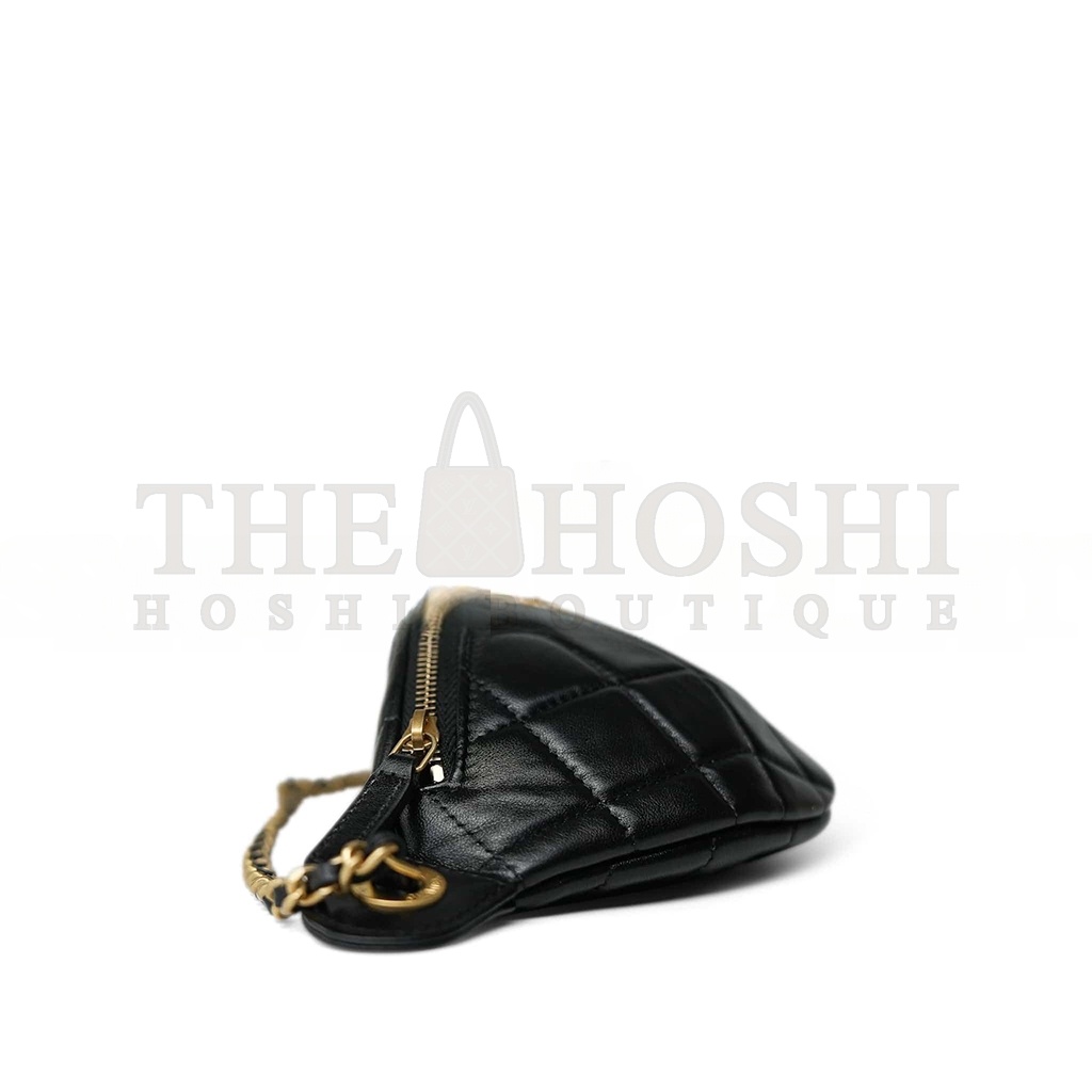 Ch**el 24A BLACK LAMBSKIN QUILTED WAIST BAG BUMBAG ENAMEL CC CHAIN GOLD HARDWARE AS4113 (27*13cm) Master Quality