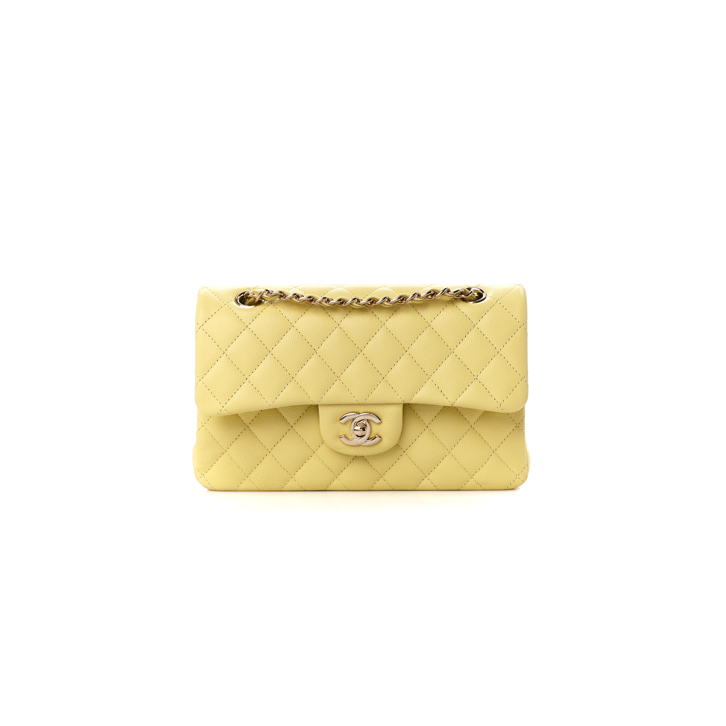 Ch**el CAVIAR QUILTED SMALL DOUBLE COVER YELLOW (23*14.5*6cm) Master Quality