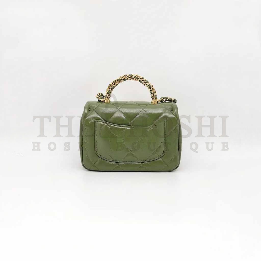 Ch**el CLASSIC MINI BAG WITH GREEN HANDLE AS5032 (19*14*8.5cm) Master Quality
