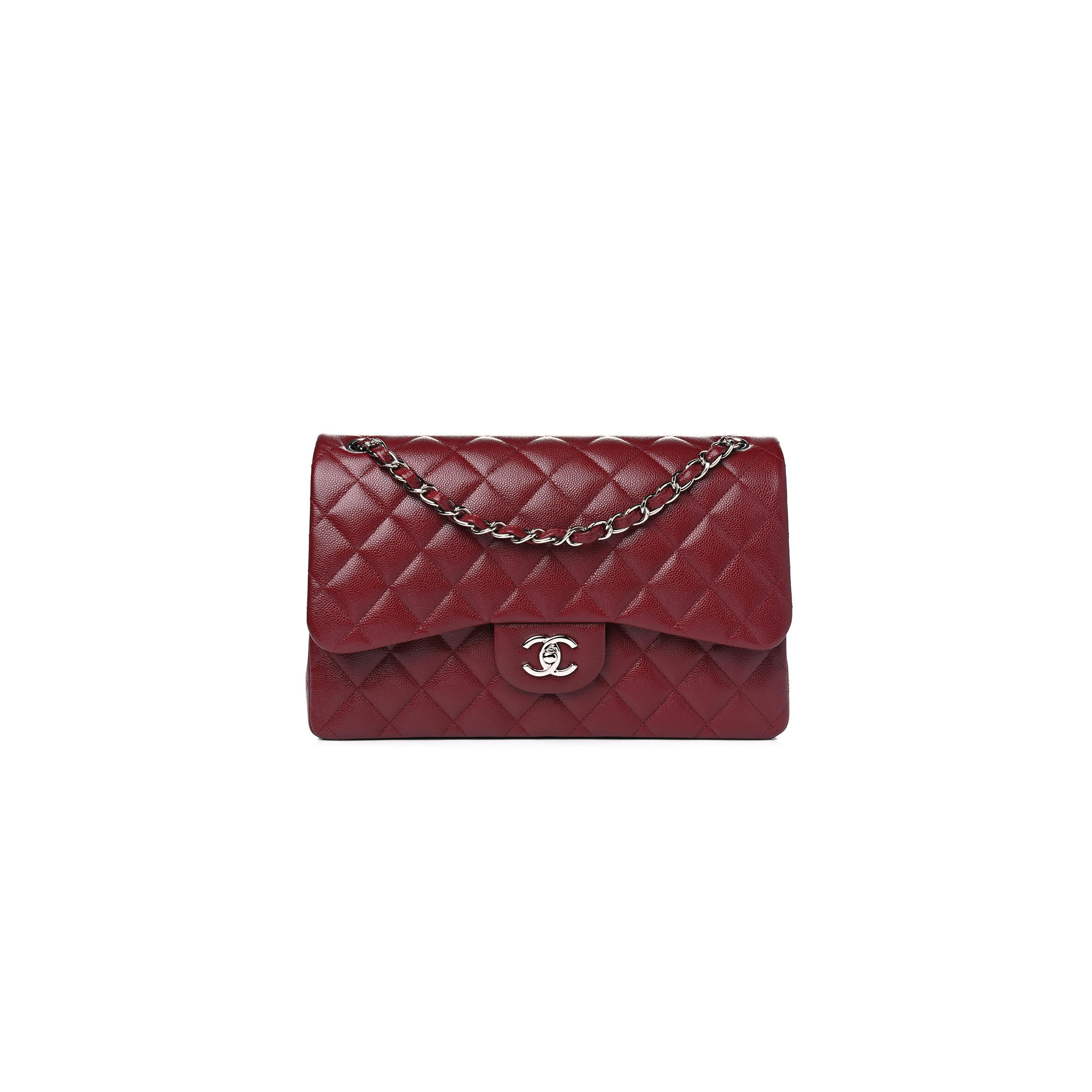 Ch**el MEDIUM CAVIAR QUILTED FLAP BURGUNDY (25.5*15.5*6.5cm) Master Quality