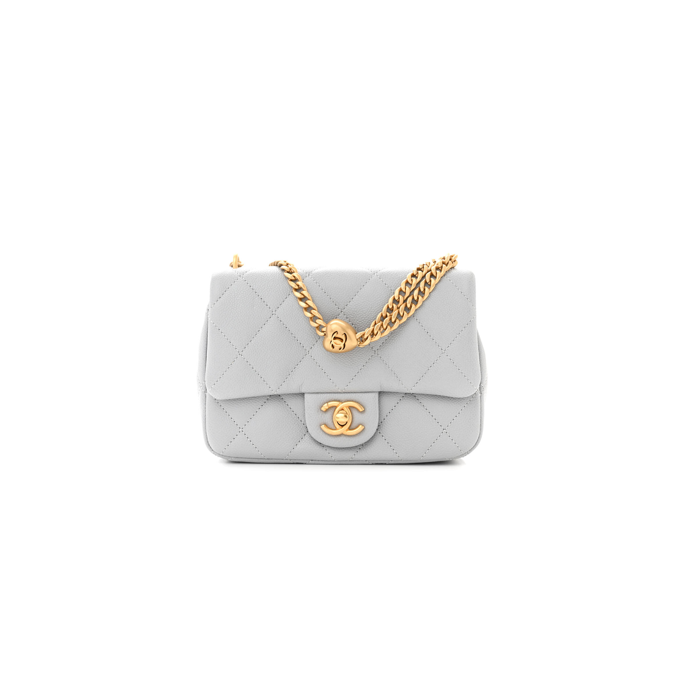 Ch**el CAVIAR QUILTED MINI SWEETHEART FLAP GREY (20*14*8cm) Master Quality