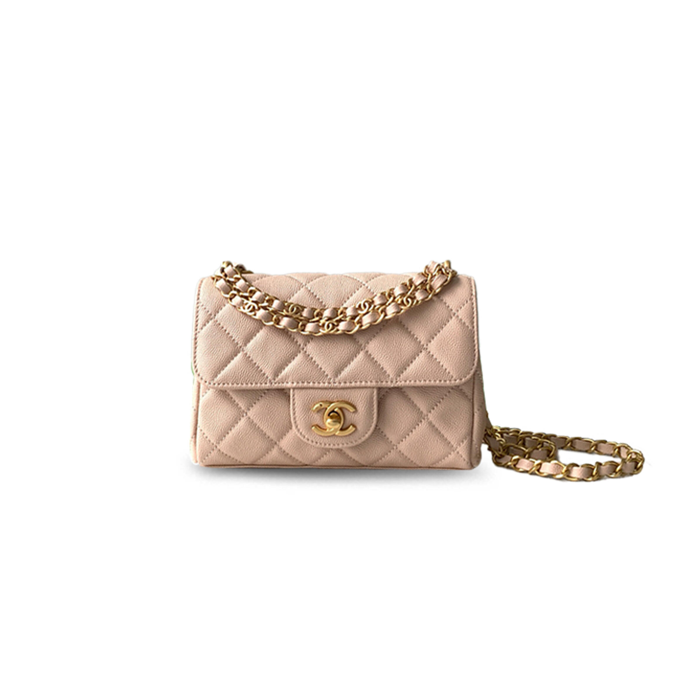 Ch**el CAVIAR DOUBLE CHAIN FLAP BAG AS5239 (18*13*5.5cm) Master Quality