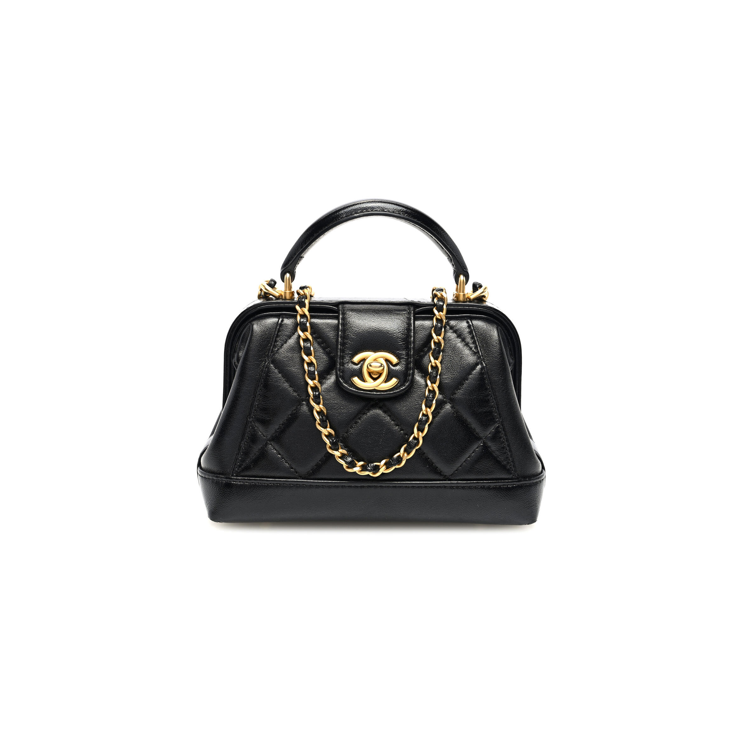 Ch**el SHINY LAMBSKIN QUILTED MINI COCODOC TOP HANDLE BAG BLACK AS4958 (18*12*7cm) Master Quality