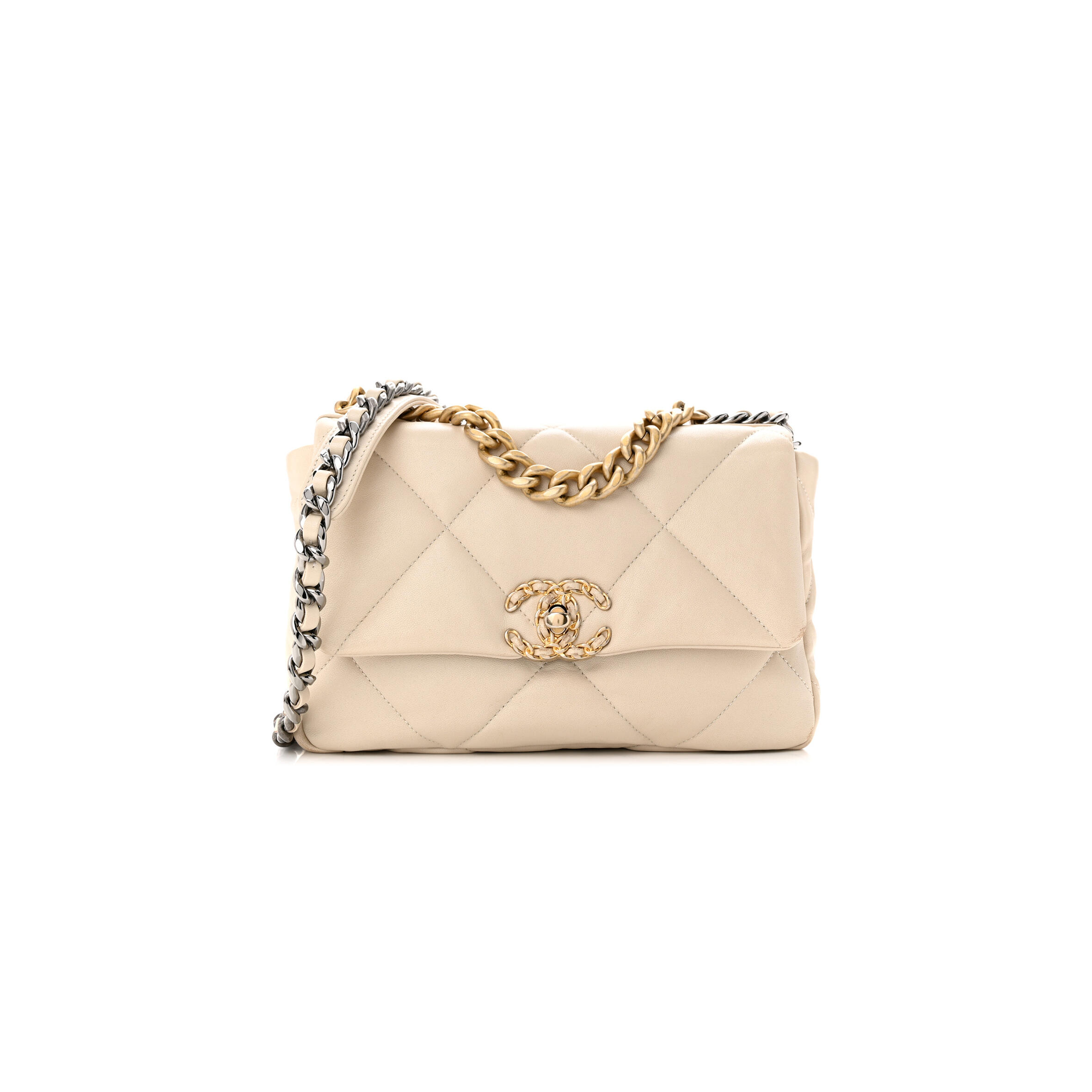 Ch**el GOATSKIN QUILTED MEDIUM Ch**el 19 FLAP BEIGE (26*16*9cm) Master Quality