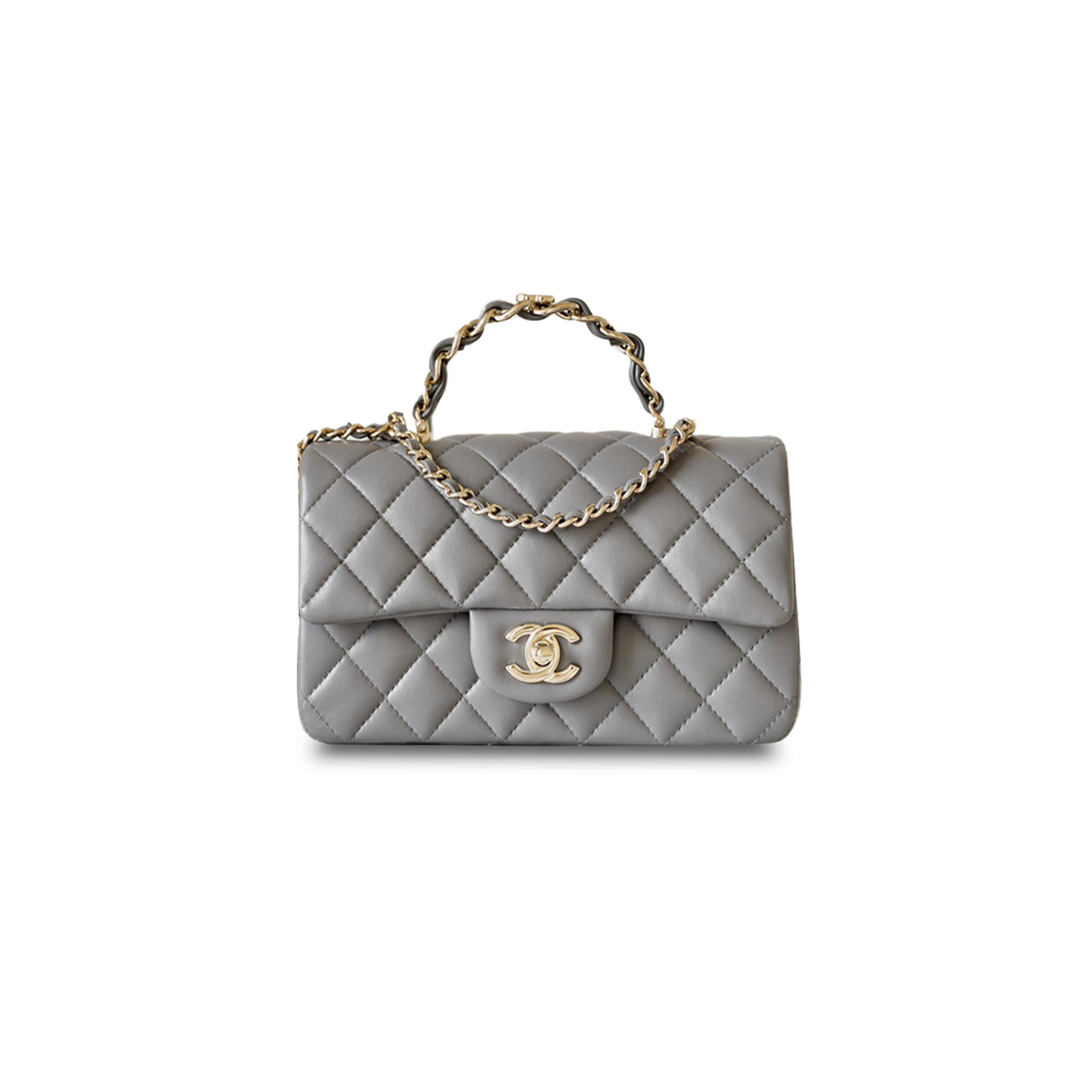 Ch**el 24K GREY TOP HANDLE BAG (20*12*6cm) Master Quality