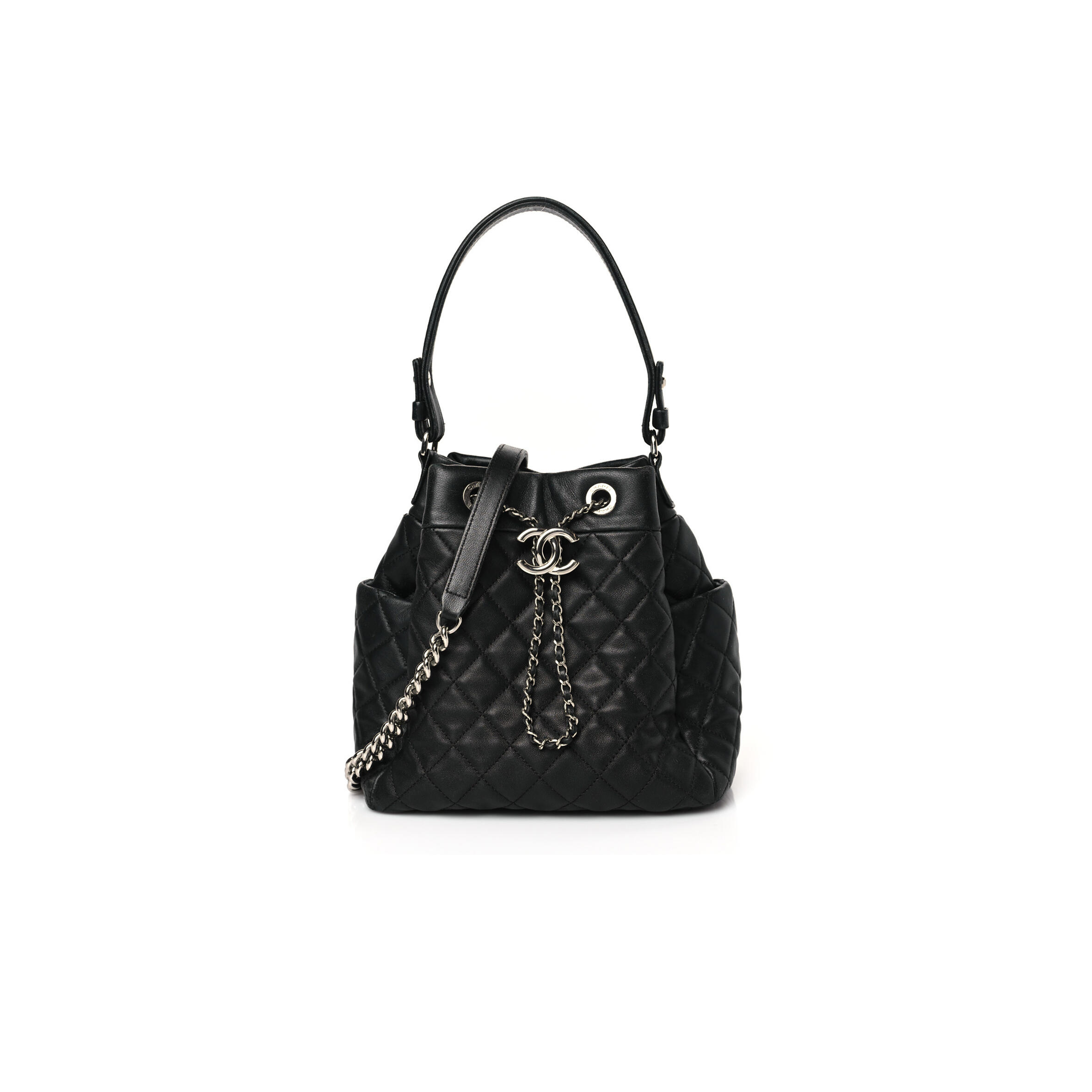 Ch**el LAMBSKIN QUILTED CC CHAIN BUCKET BAG BLACK (27*26*17cm) Master Quality