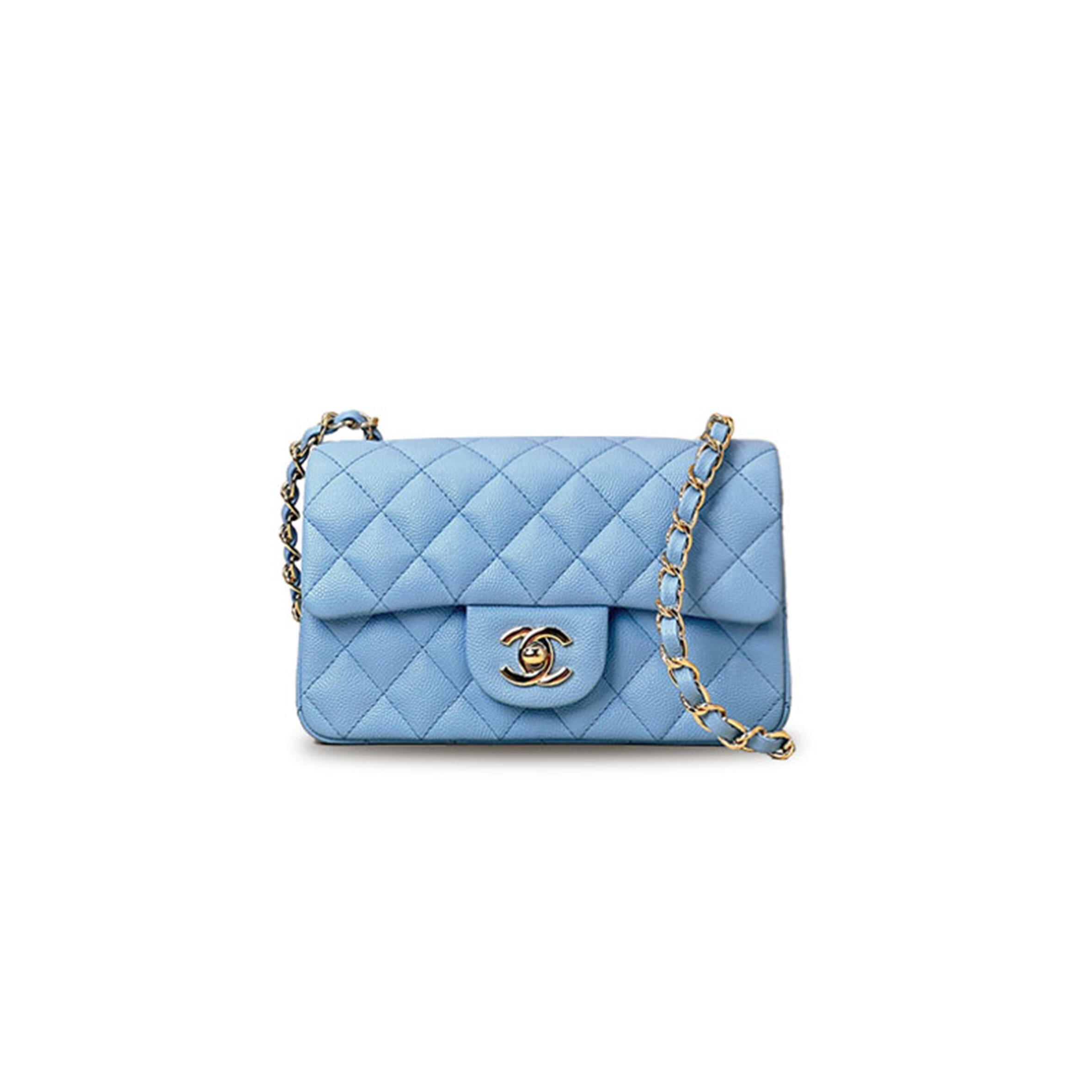 Ch**el CAVIAR QUILTED MINI DOUBLE FLAP LIGHT BLUE AS1116 (20*12*6cm) Master Quality