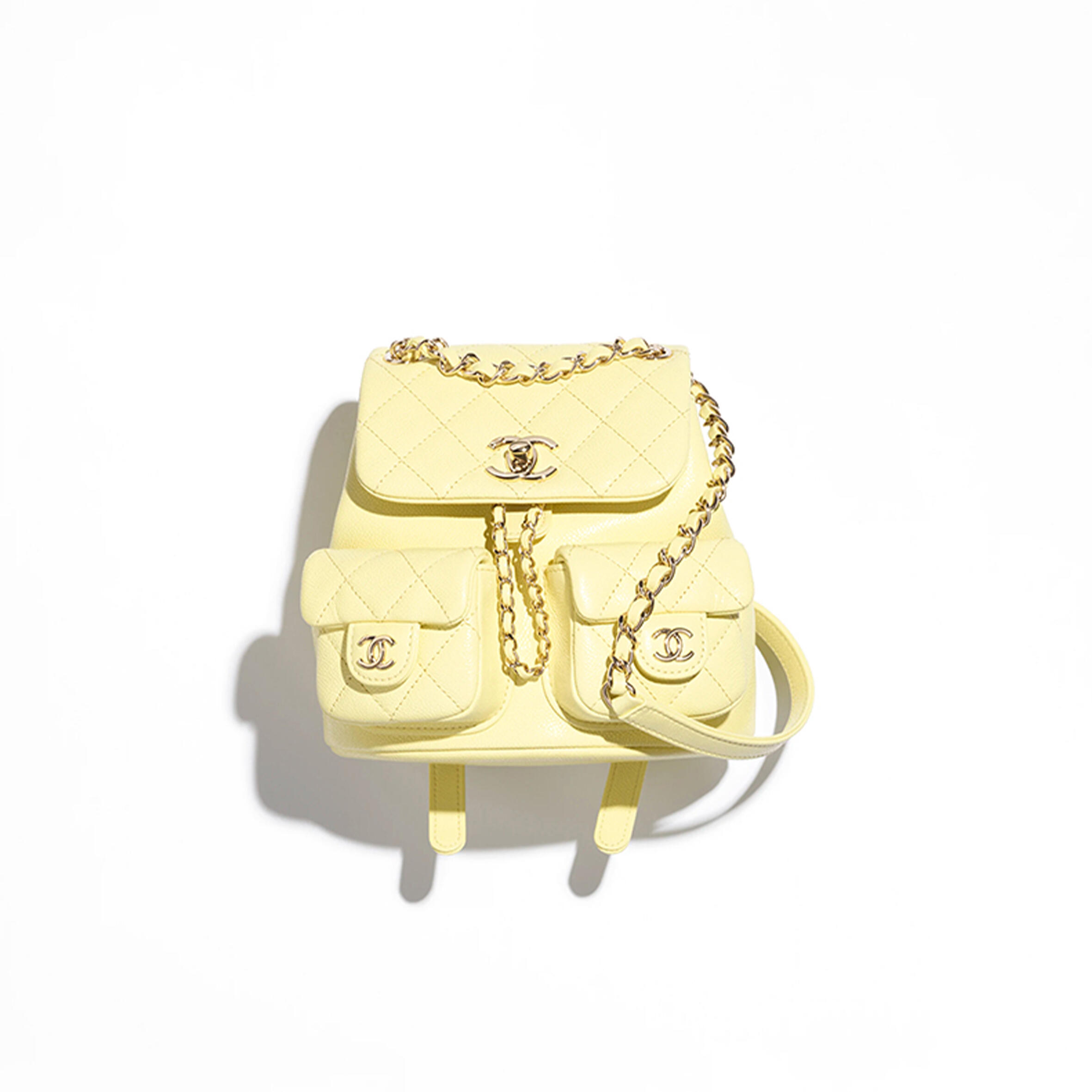 Ch**el SMALL BACKPACK GRAINED CALFSKIN &amp; GOLD-TONE METAL LIGHT YELLOW AS3787 B16985 (17.5*16.5*10cm) Master Quality