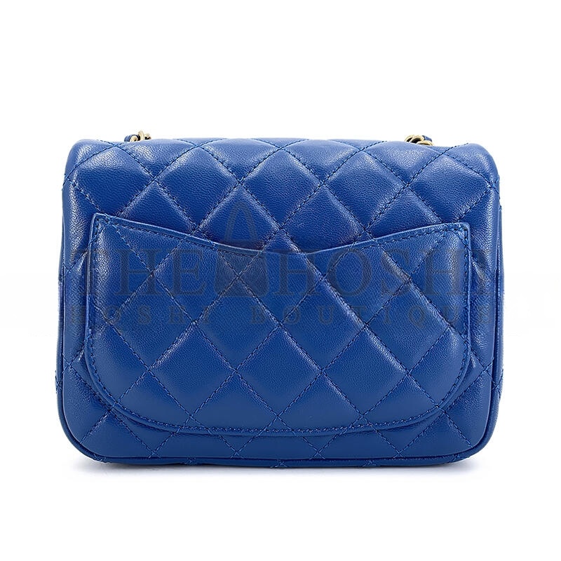 Ch**el BLUE QUILTED LAMBSKIN PEARL CRUSH SQUARE MINI FLAP BAG AGED GOLD HARDWARE AS1786 (18*13*7cm) Master Quality