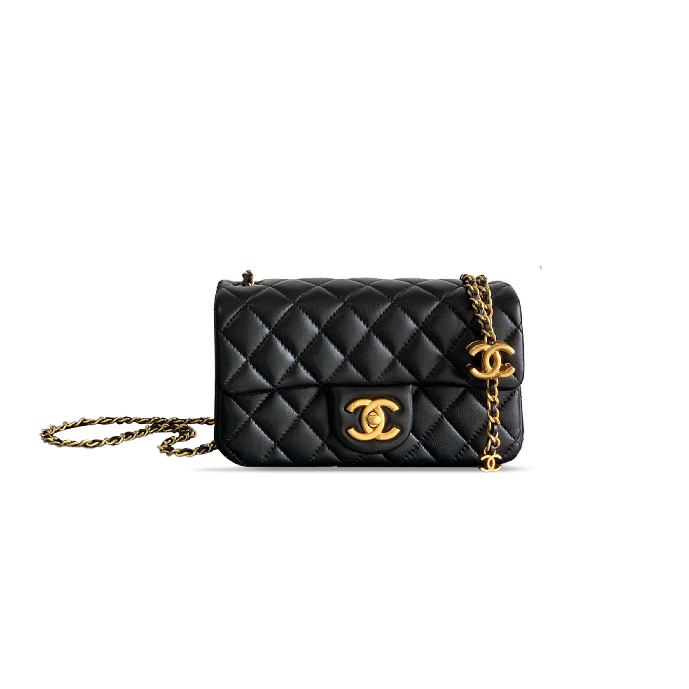 Ch**el MINI FLAP BAG SHINY LANBSKIN IN BLACK AS5759 (20*13*7cm) Master Quality