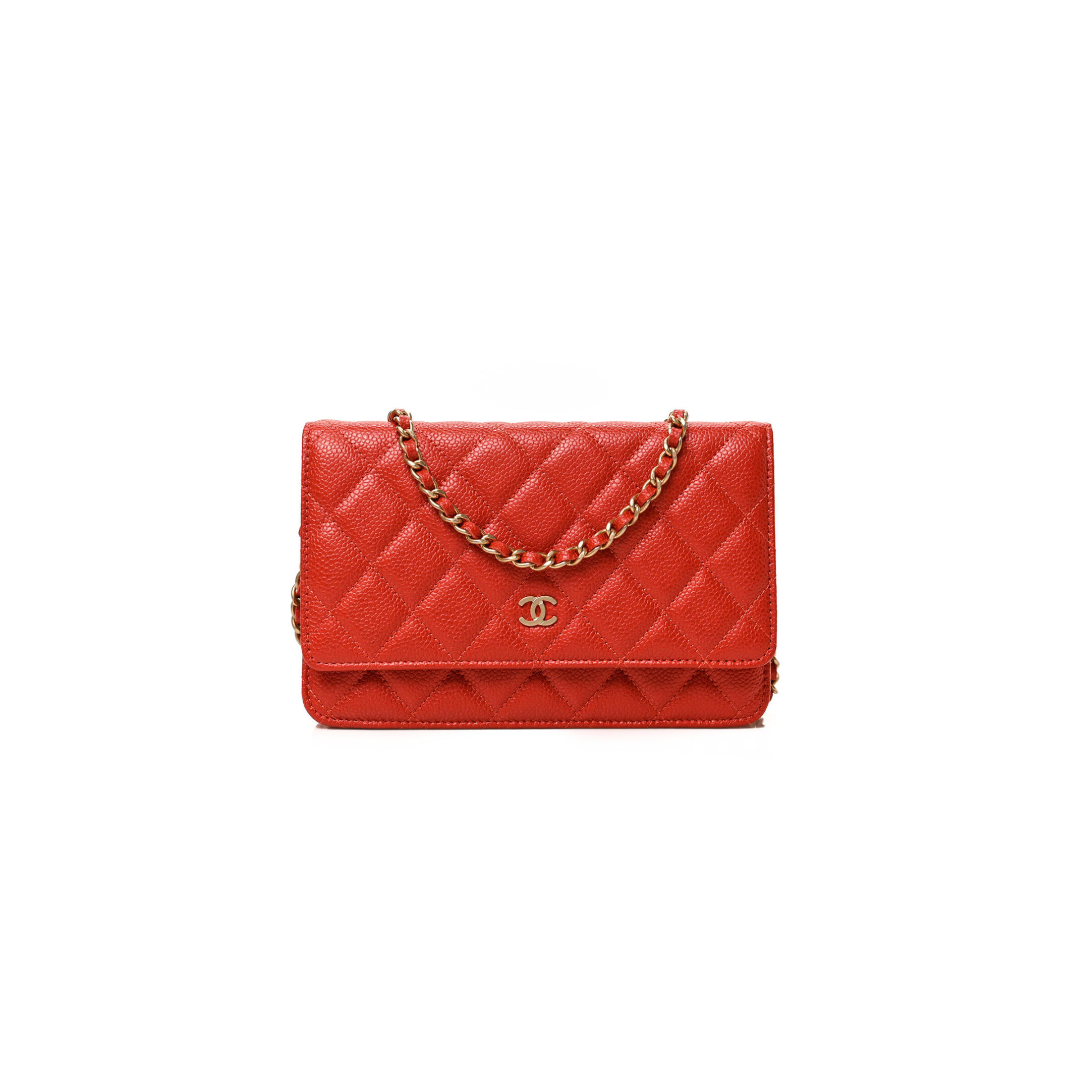 Ch**el CAVIAR QUILTED WALLET ON CHAIN WOC RED  (19*13*4cm) Master Quality