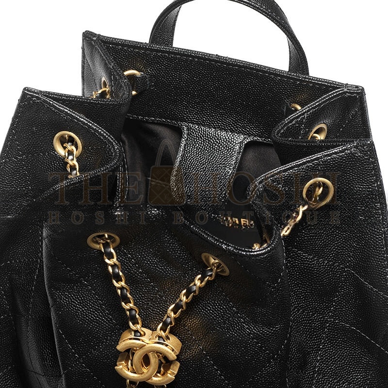 Ch**el 25 MEDIUM BACKPACK GRAINED CALFSKIN &amp; GOLD-TONE METAL BLACK AS5600 (23*23*14cm) Master Quality