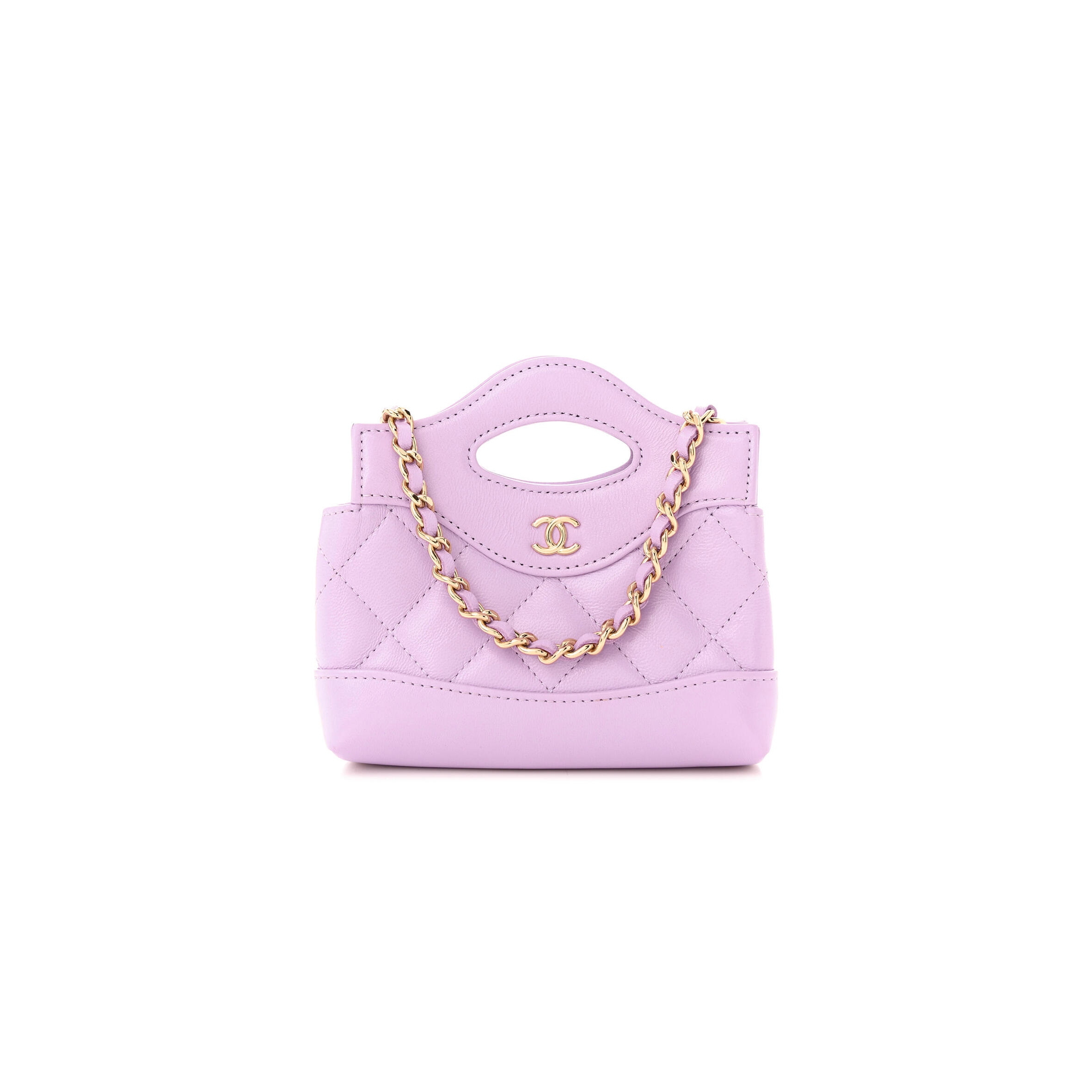 Ch**el SHINY LAMBSKIN QUILTED MICRO 31 CLUTCH WITH CHAIN LIGHT PURPLE AP3875 01 (13*12*4cm) Master Quality