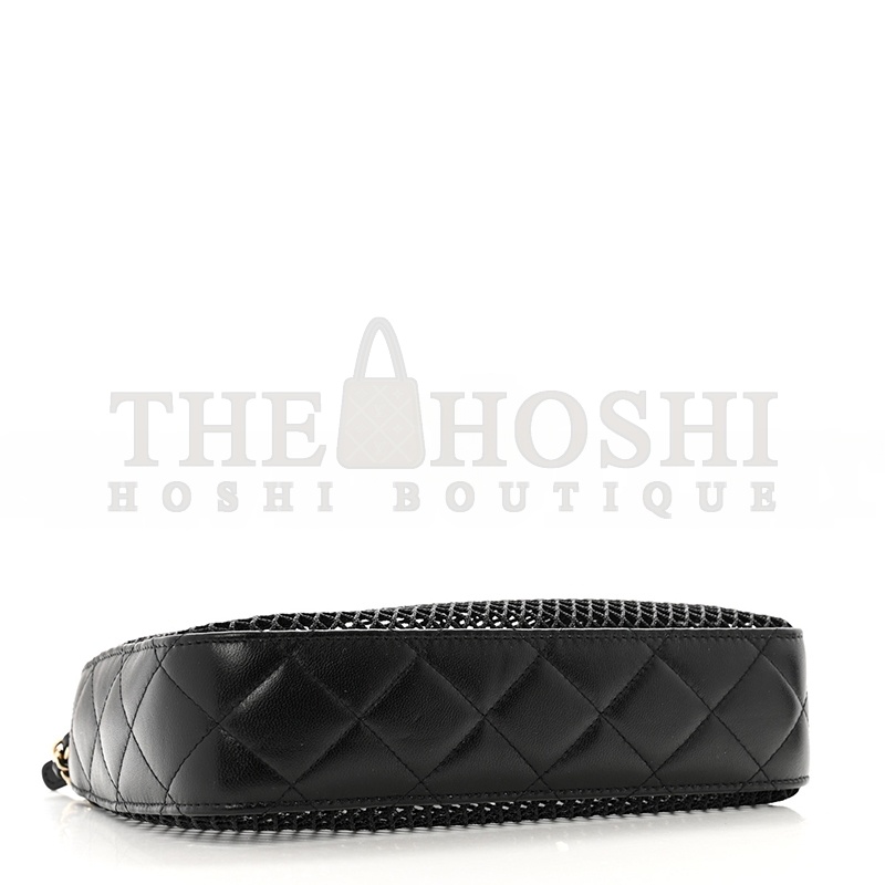 Ch**el MESH SHINY LAMBSKIN CLUTCH WITH CHAIN BLACK 1667264 (21*15*5cm) Master Quality