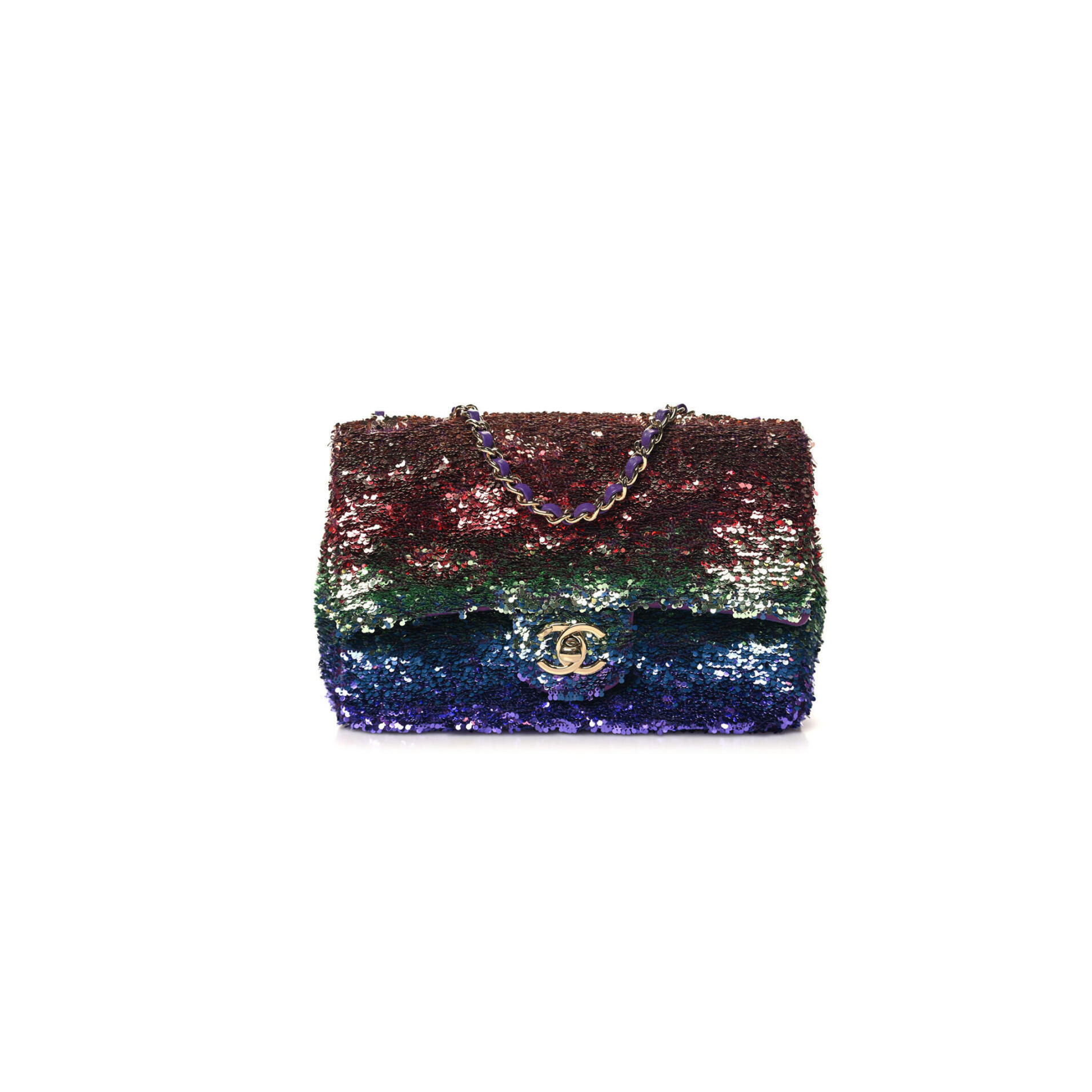 Ch**el GRADIENT SEQUIN MINI RECTANGULAR FLAP PURPLE MULTICOLOR 1515025 (21*14*8cm) Master Quality