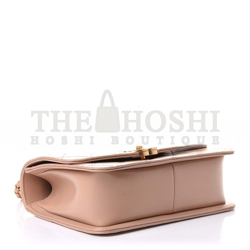 Ch**el CALFSKIN QUILTED PERFECT FIT FLAP BEIGE  (22*14*8cm) Master Quality