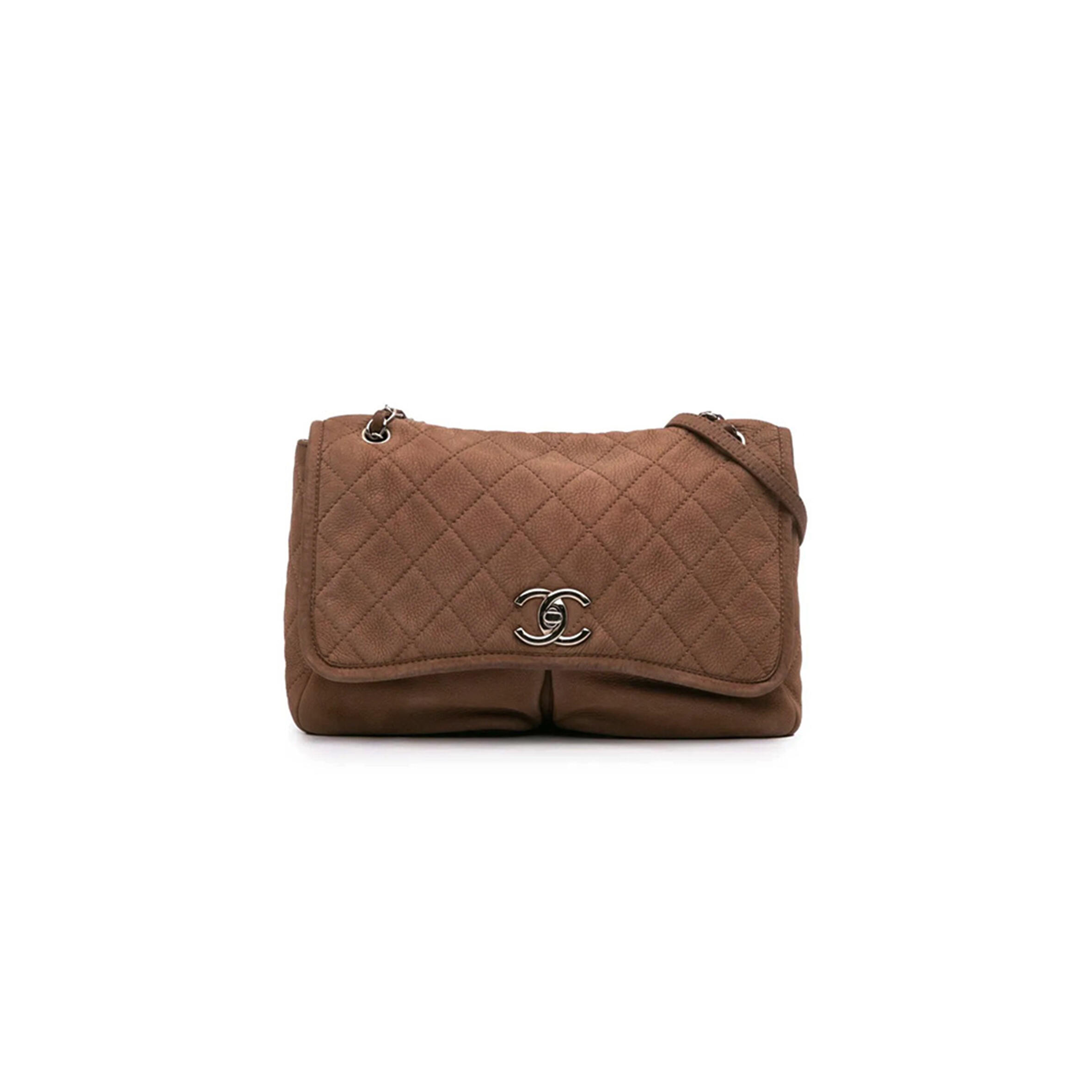 Ch**el LARGE QUILTED NUBUCK NATURAL BEAUTY SPLIT POCKET FLAP SHOULDER BAG (33*22*9cm) Master Quality